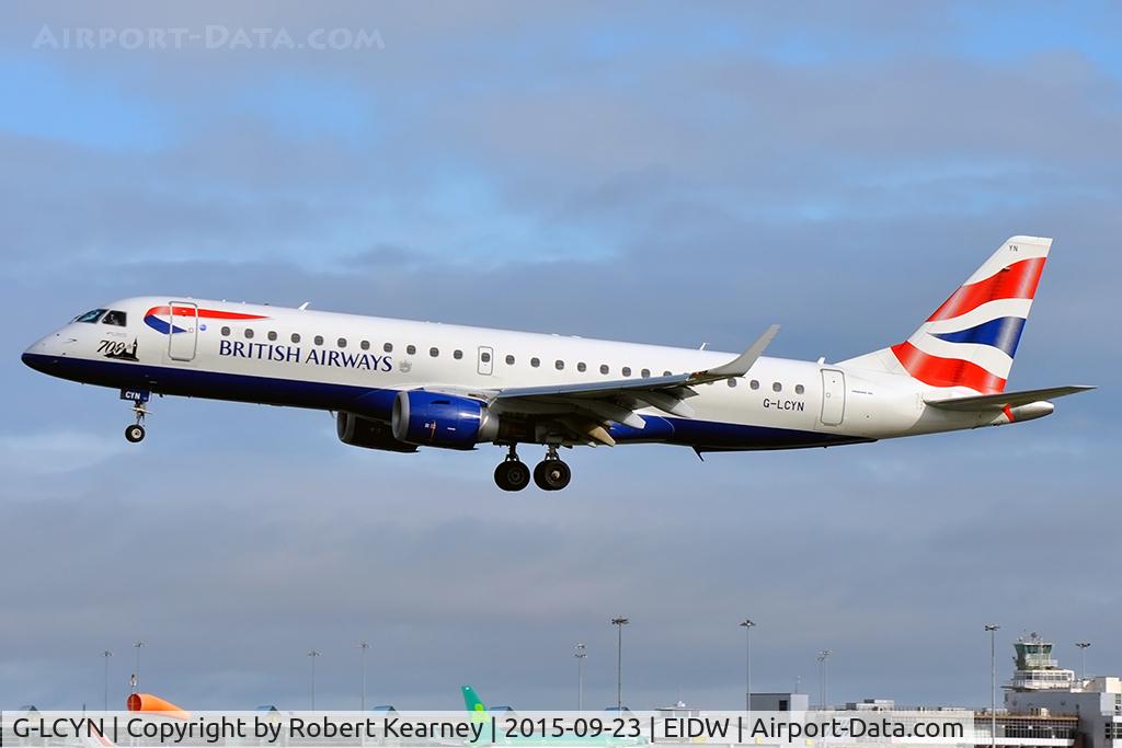 G-LCYN, 2010 Embraer 190SR (ERJ-190-100SR) C/N 19000392, Short final r/w 28
