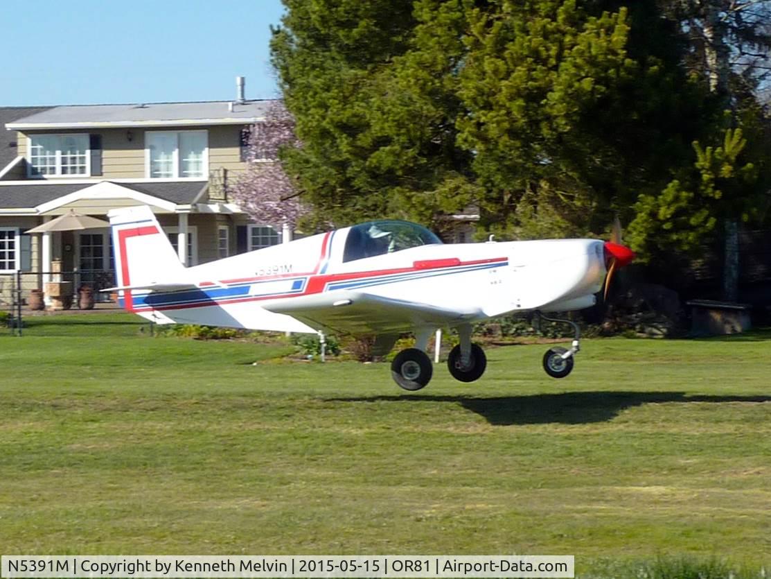 N5391M, 1989 Rand Robinson KR-2 C/N 7097, Standard KR2. Landing in Hillsboro, Oregon a moment before touchdown