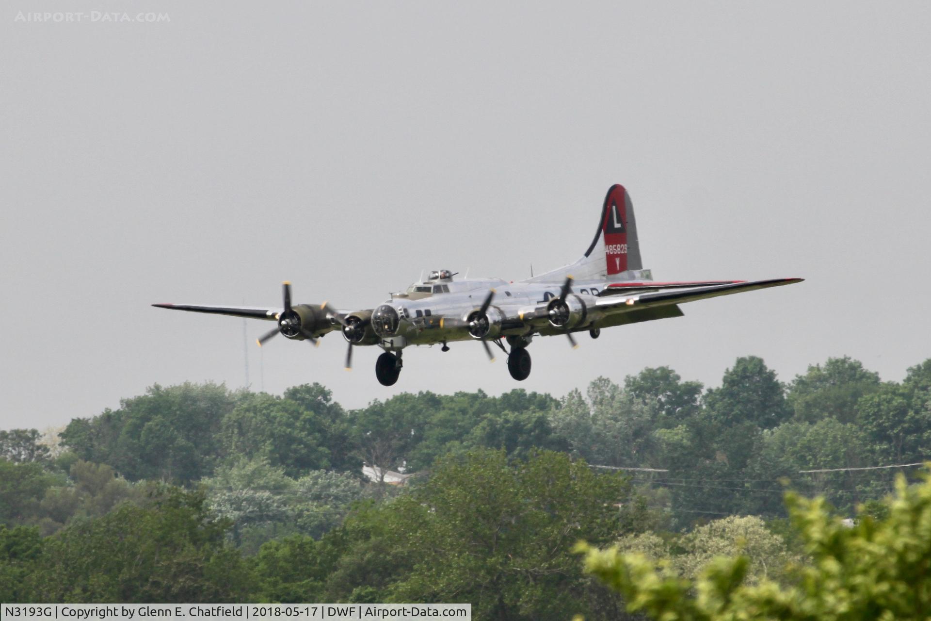 N3193G, 1944 Boeing B-17G Flying Fortress C/N 77255, Short final for Wright Field at the National Museum of the USAF