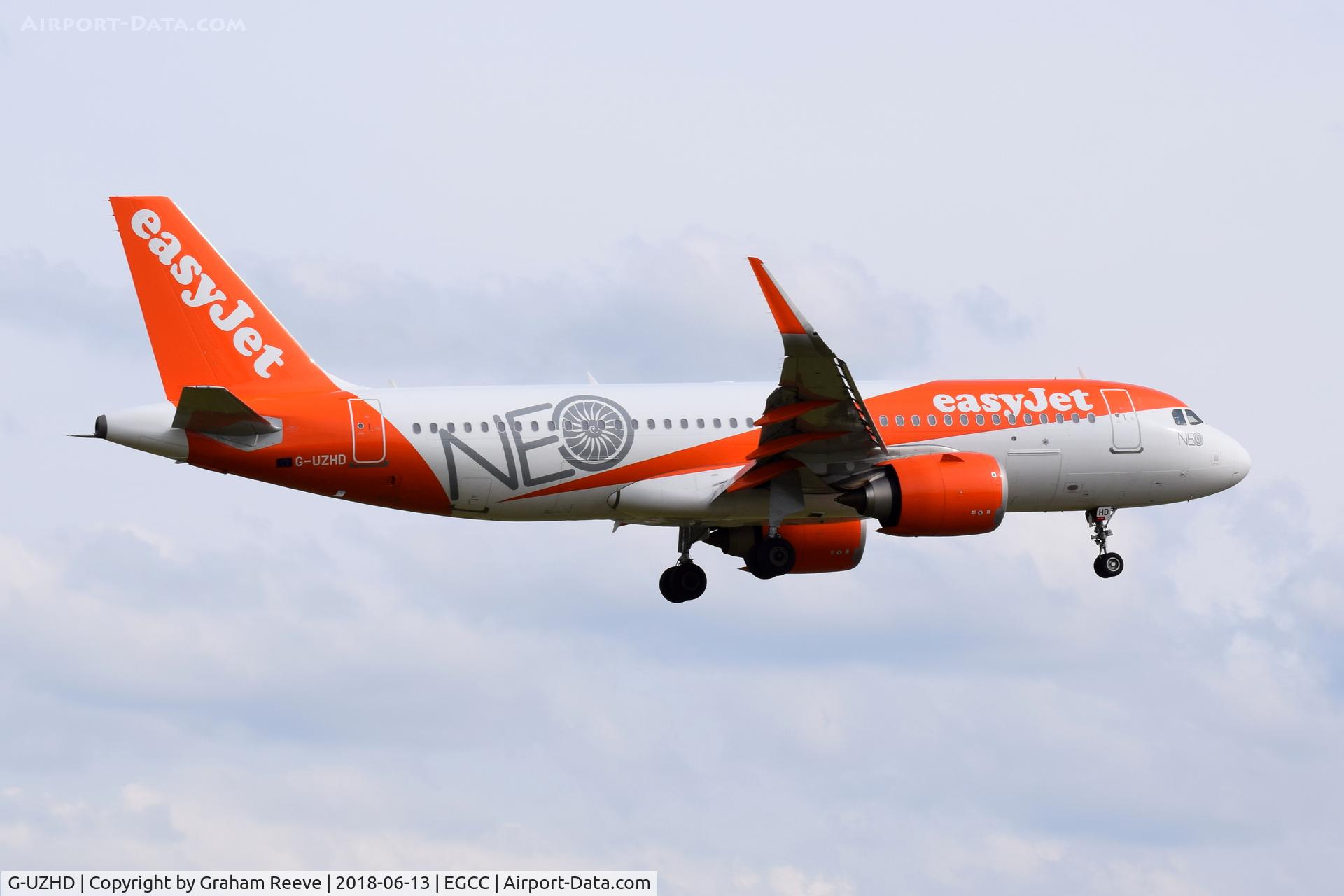 G-UZHD, 2017 Airbus A320-251NEO C/N 7841, Landing at Manchester.