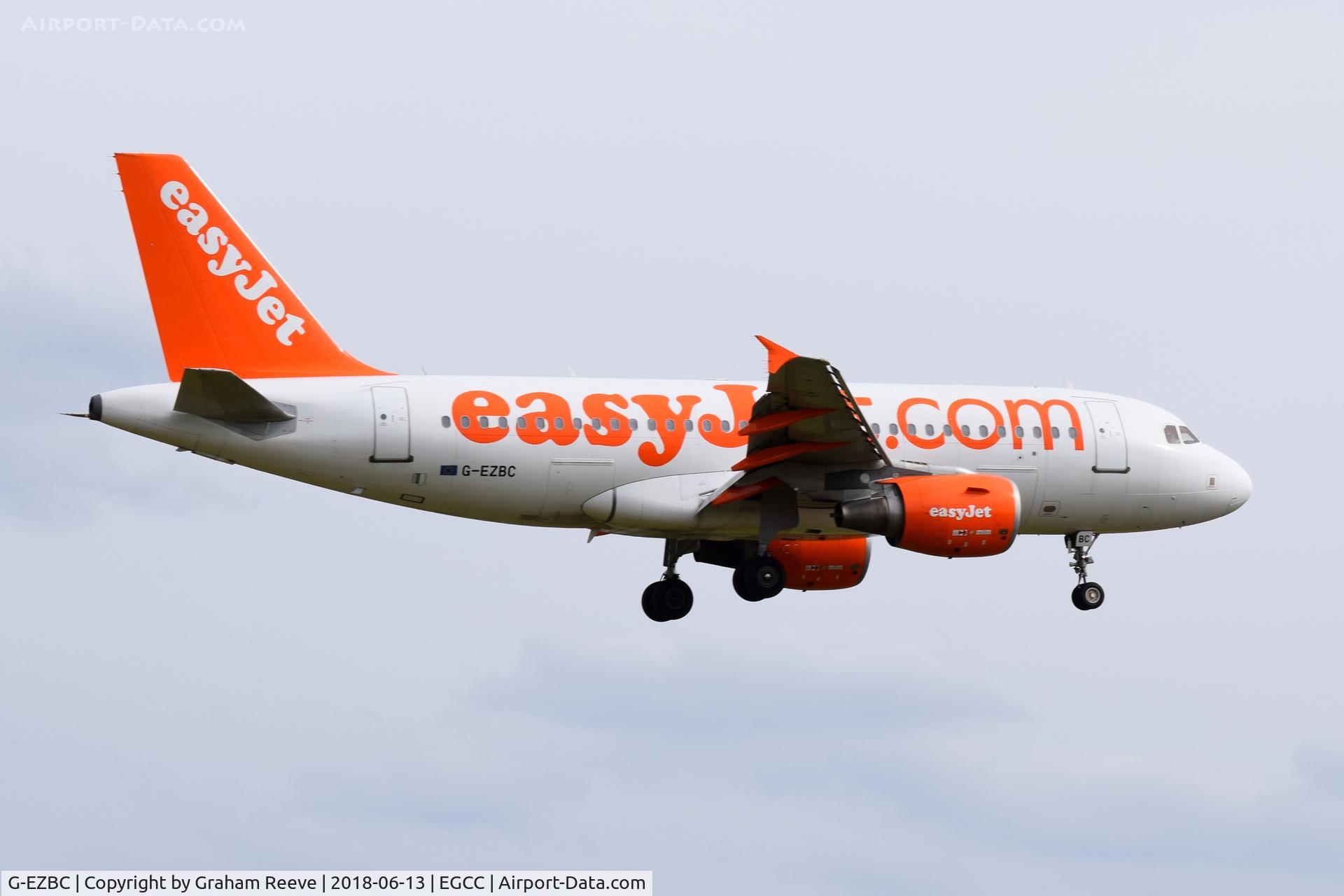 G-EZBC, 2006 Airbus A319-111 C/N 2866, Landing at Manchester.