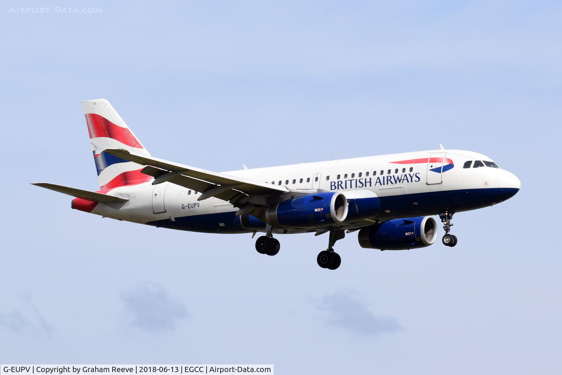 G-EUPV, 2001 Airbus A319-131 C/N 1423, Landing at Manchester.