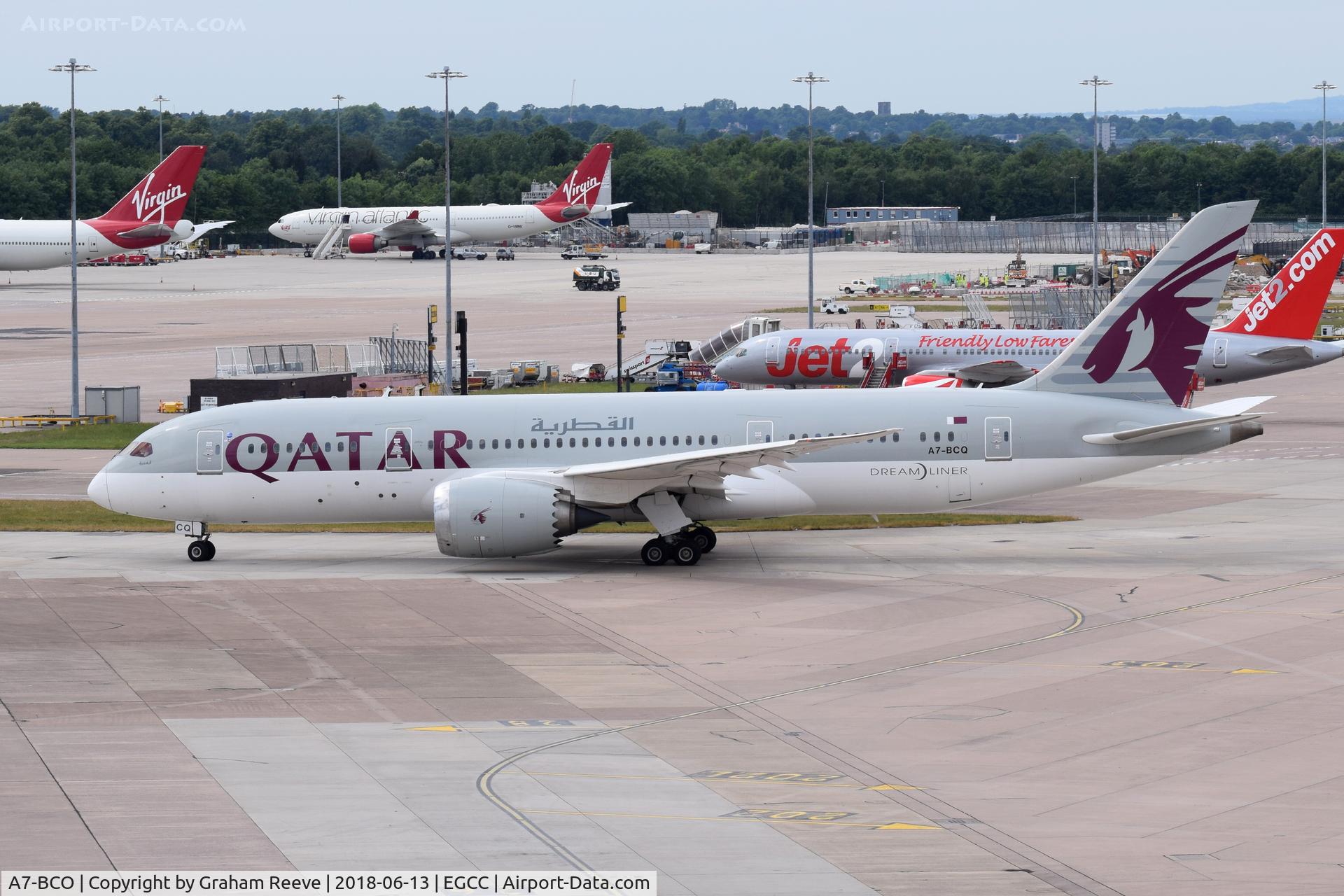 A7-BCO, 2014 Boeing 787-8 Dreamliner Dreamliner C/N 38333, Departing from Manchester.