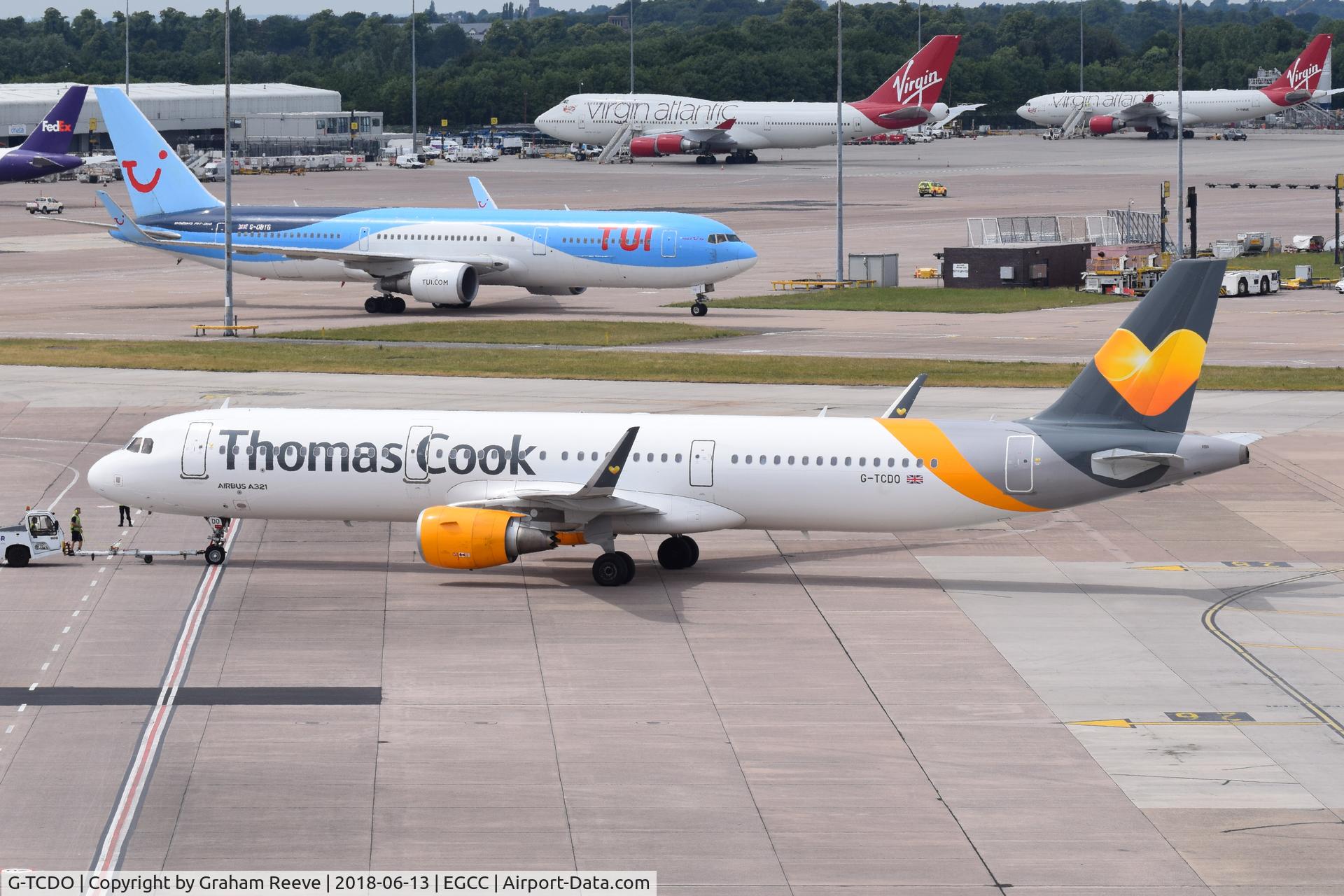 G-TCDO, 2016 Airbus A321-211 C/N 7055, Being pushed back at Manchester.