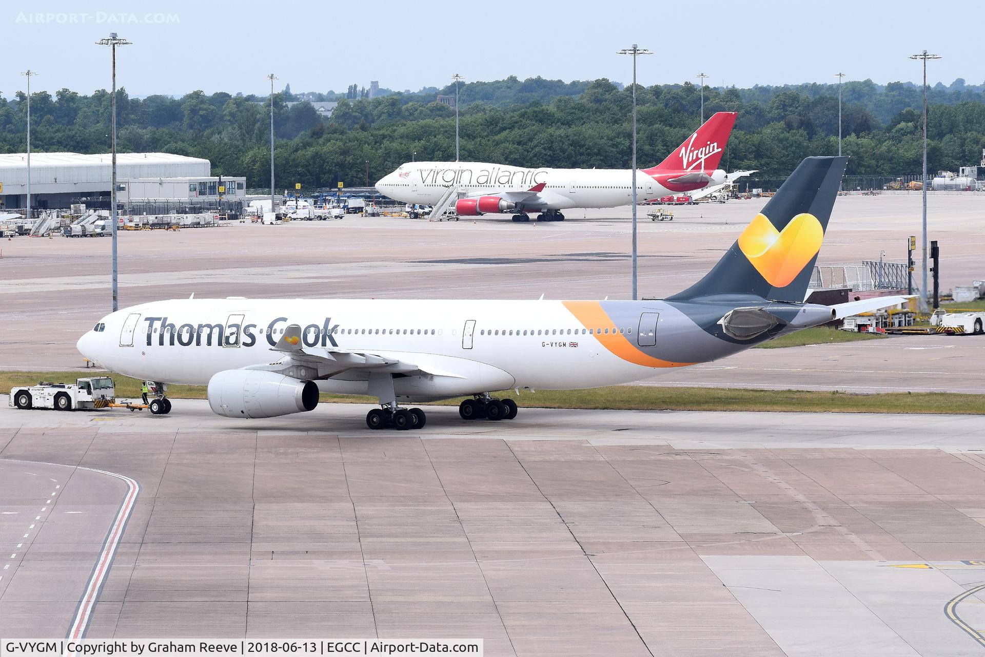 G-VYGM, 2015 Airbus A330-243 C/N 1601, Under tow at Manchester.