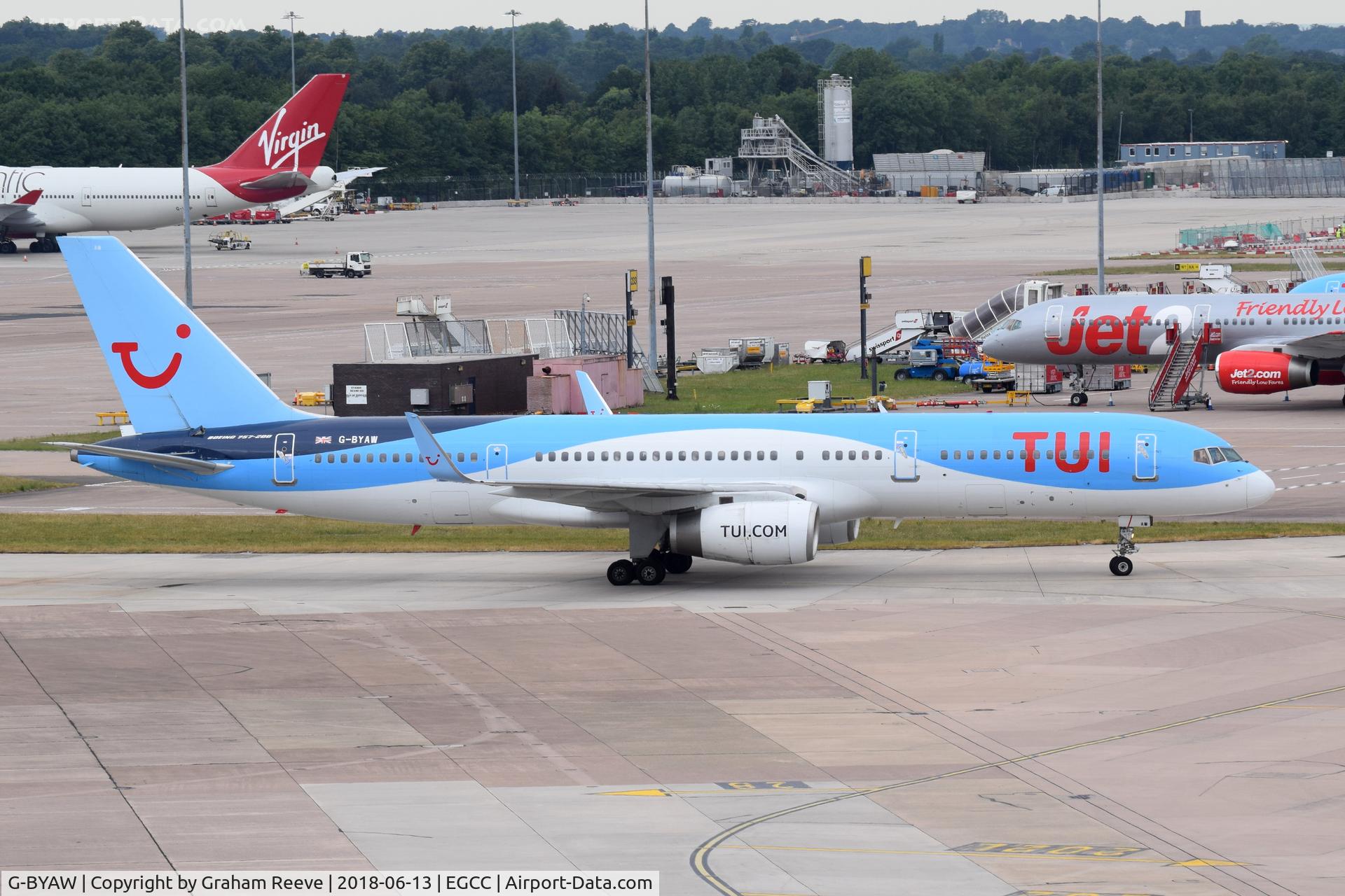 G-BYAW, 1995 Boeing 757-204 C/N 27234, Just landed at Manchester.