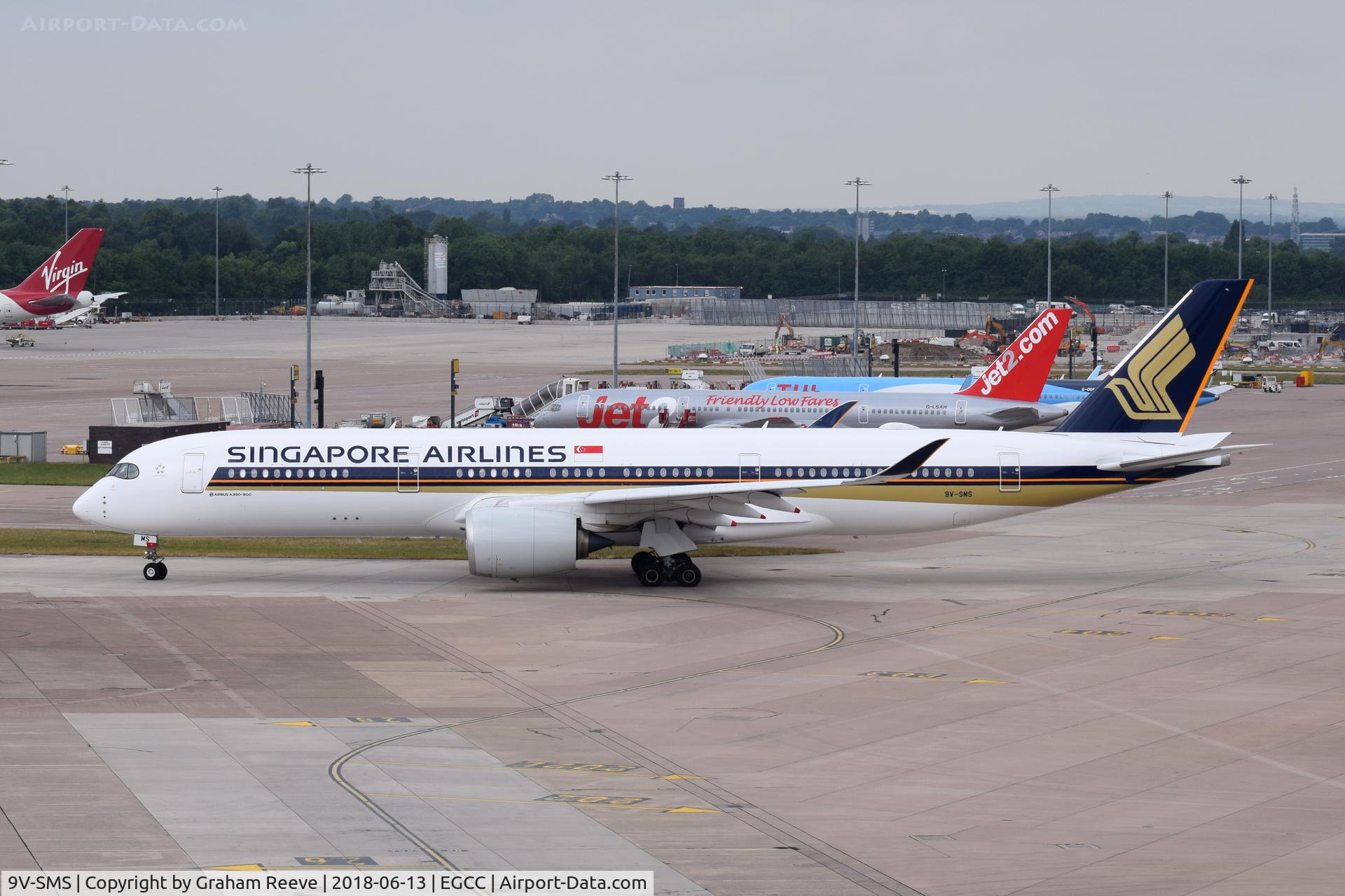 9V-SMS, 2017 Airbus A350-941 C/N 158, Departing from Manchester.