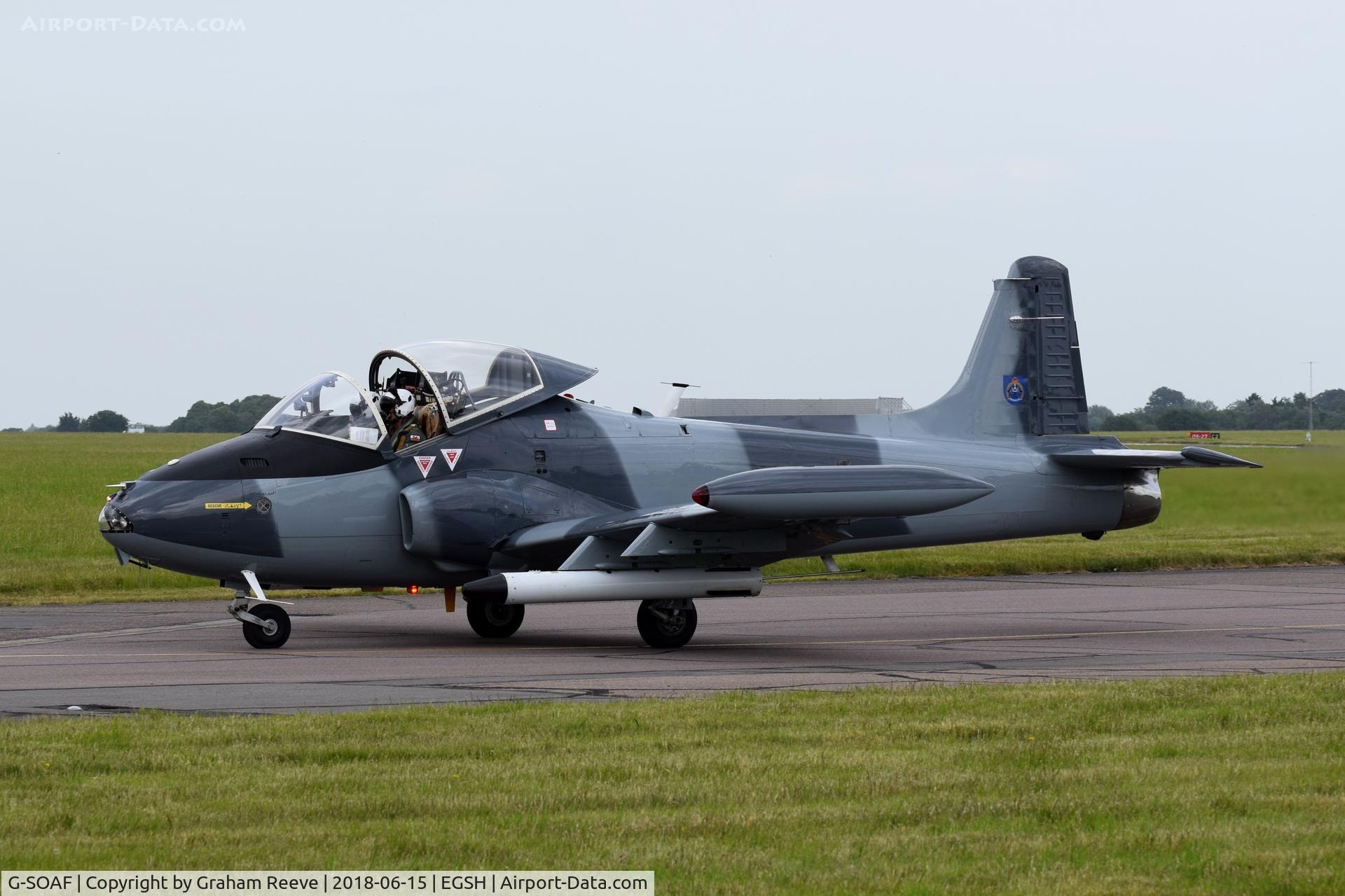 G-SOAF, 1986 BAC 167 Strikemaster Mk.82A C/N 425, Just landed at Norwich.
