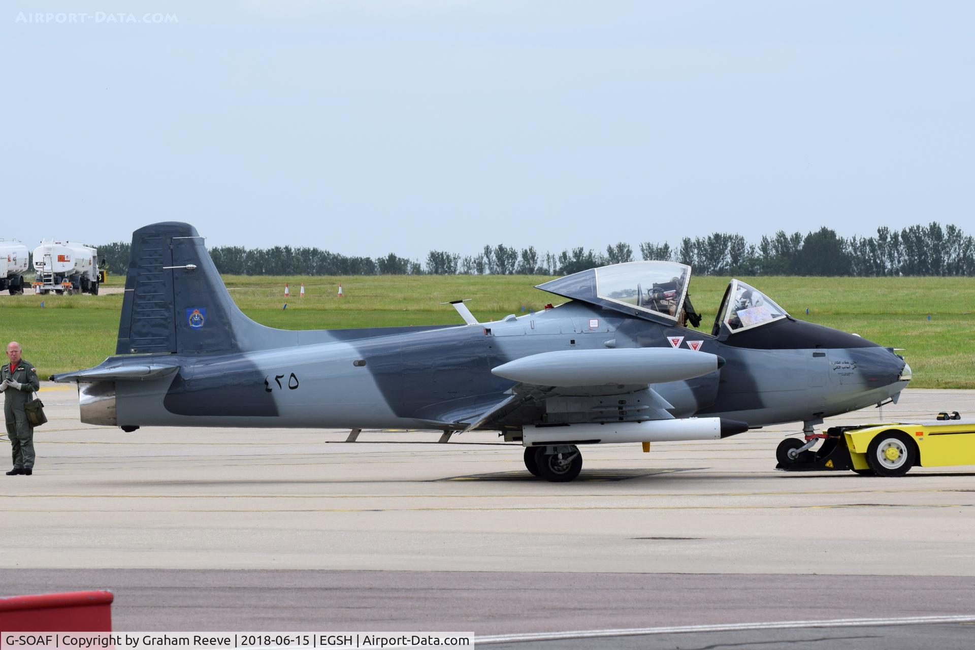 G-SOAF, 1986 BAC 167 Strikemaster Mk.82A C/N 425, Under tow at Norwich.