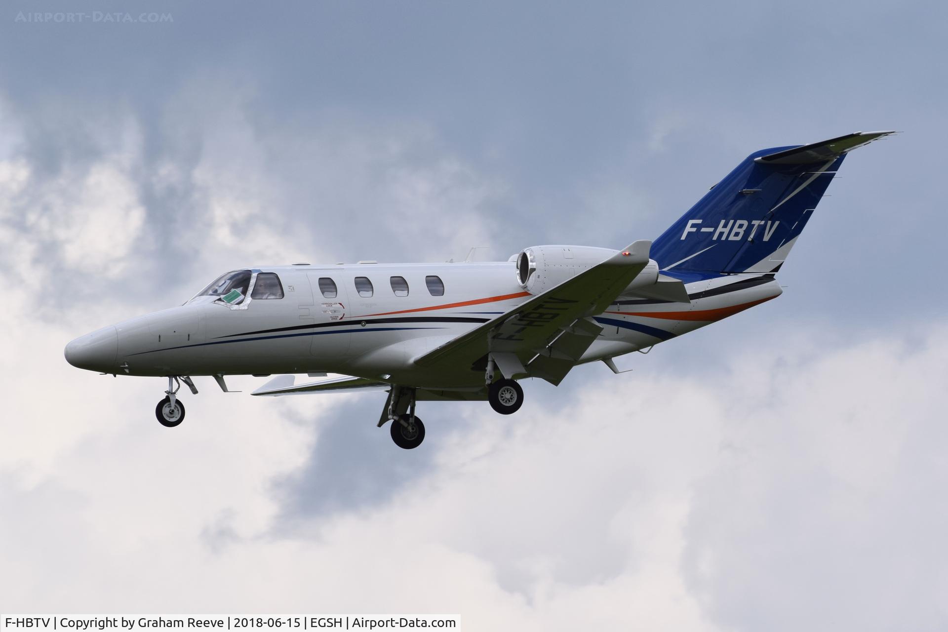 F-HBTV, 2016 Cessna 525 Citation M2 C/N 525-0918, Landing at Norwich.