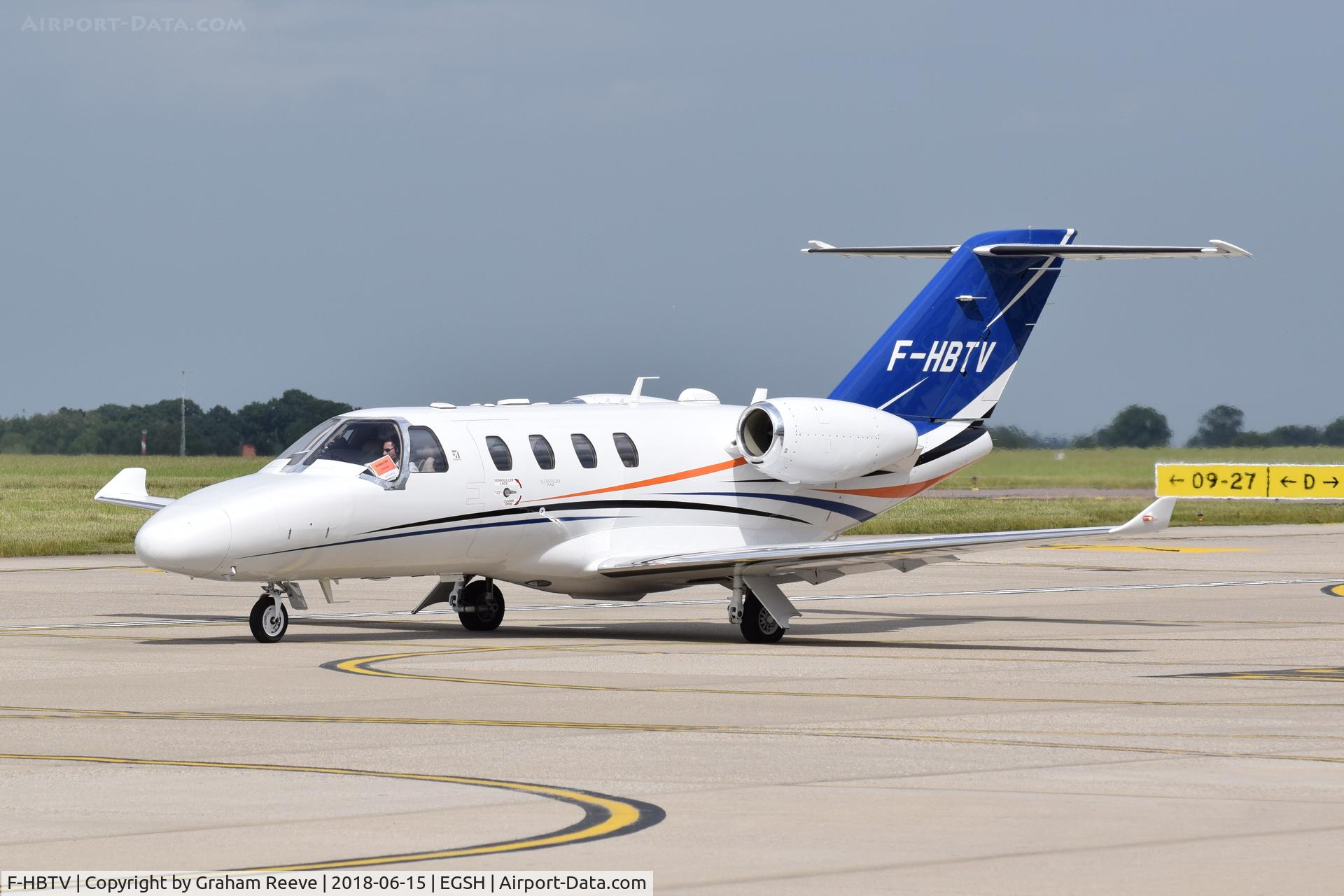 F-HBTV, 2016 Cessna 525 Citation M2 C/N 525-0918, About to depart from Norwich.