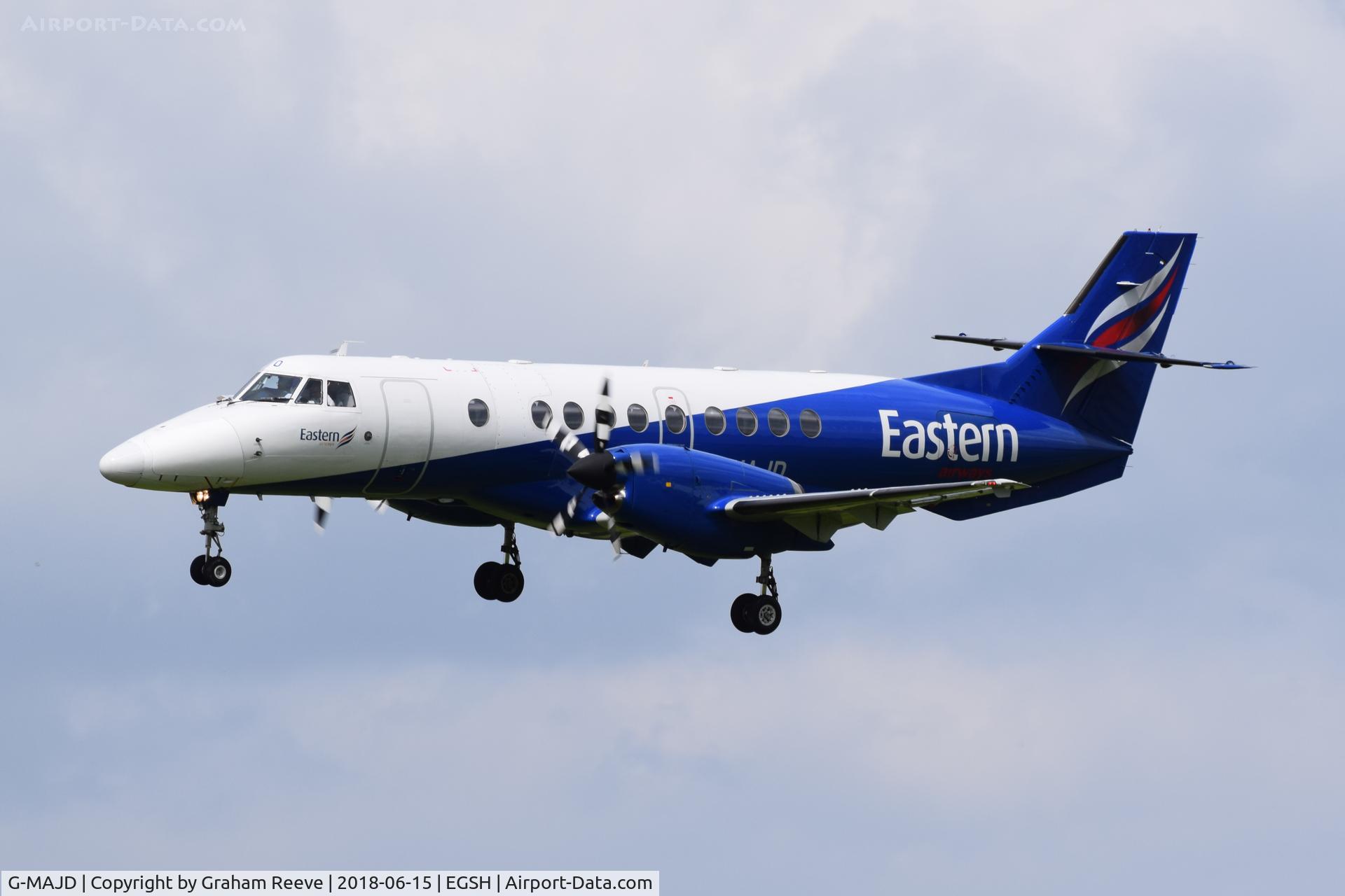 G-MAJD, 1992 British Aerospace Jetstream 41 C/N 41006, Landing at Norwich.