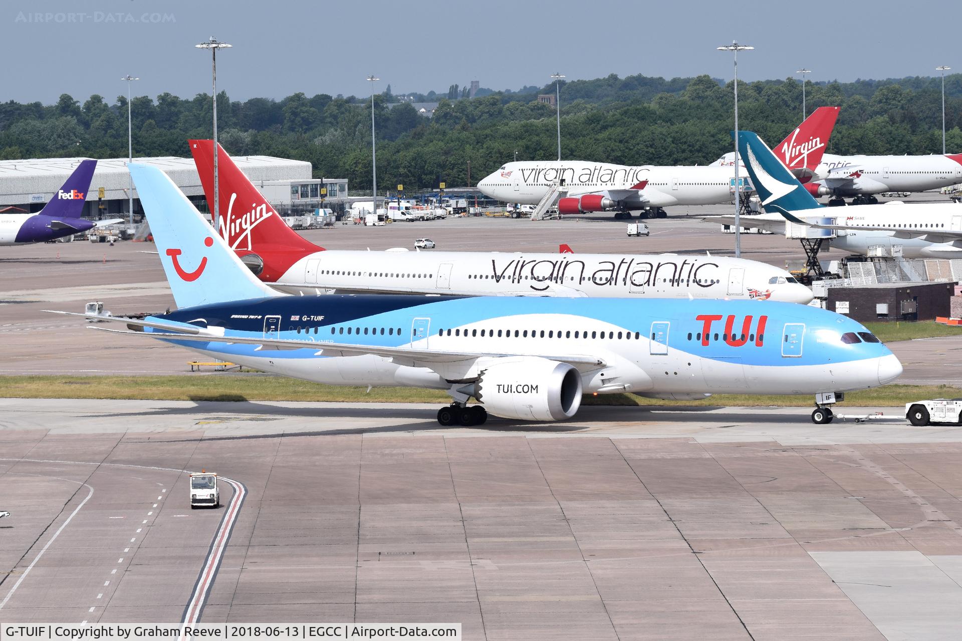G-TUIF, 2014 Boeing 787-8 Dreamliner C/N 36428, Under tow at Manchester.