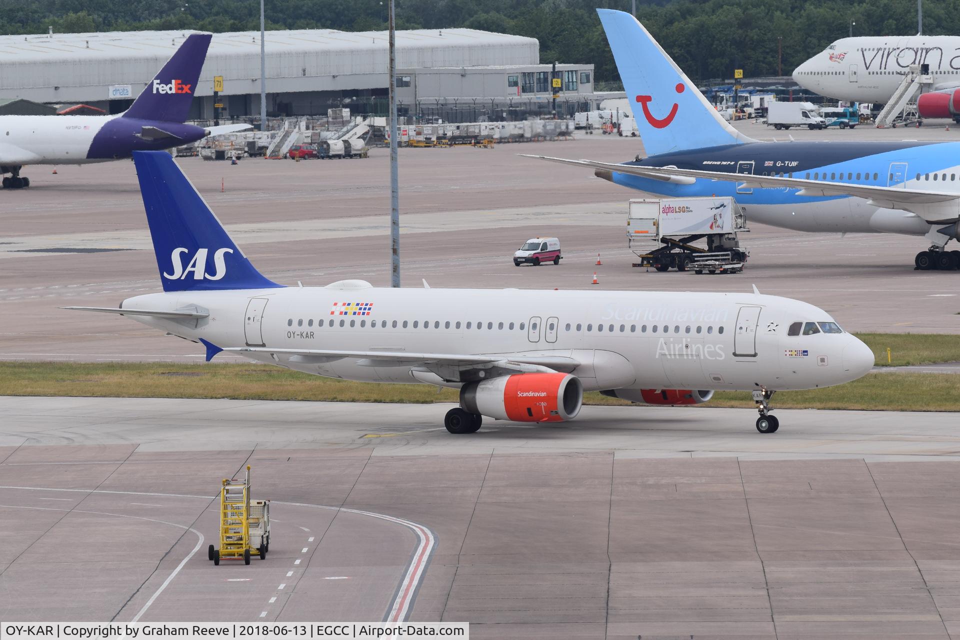 OY-KAR, 2007 Airbus A320-232 C/N 3159, Just landed at Manchester.