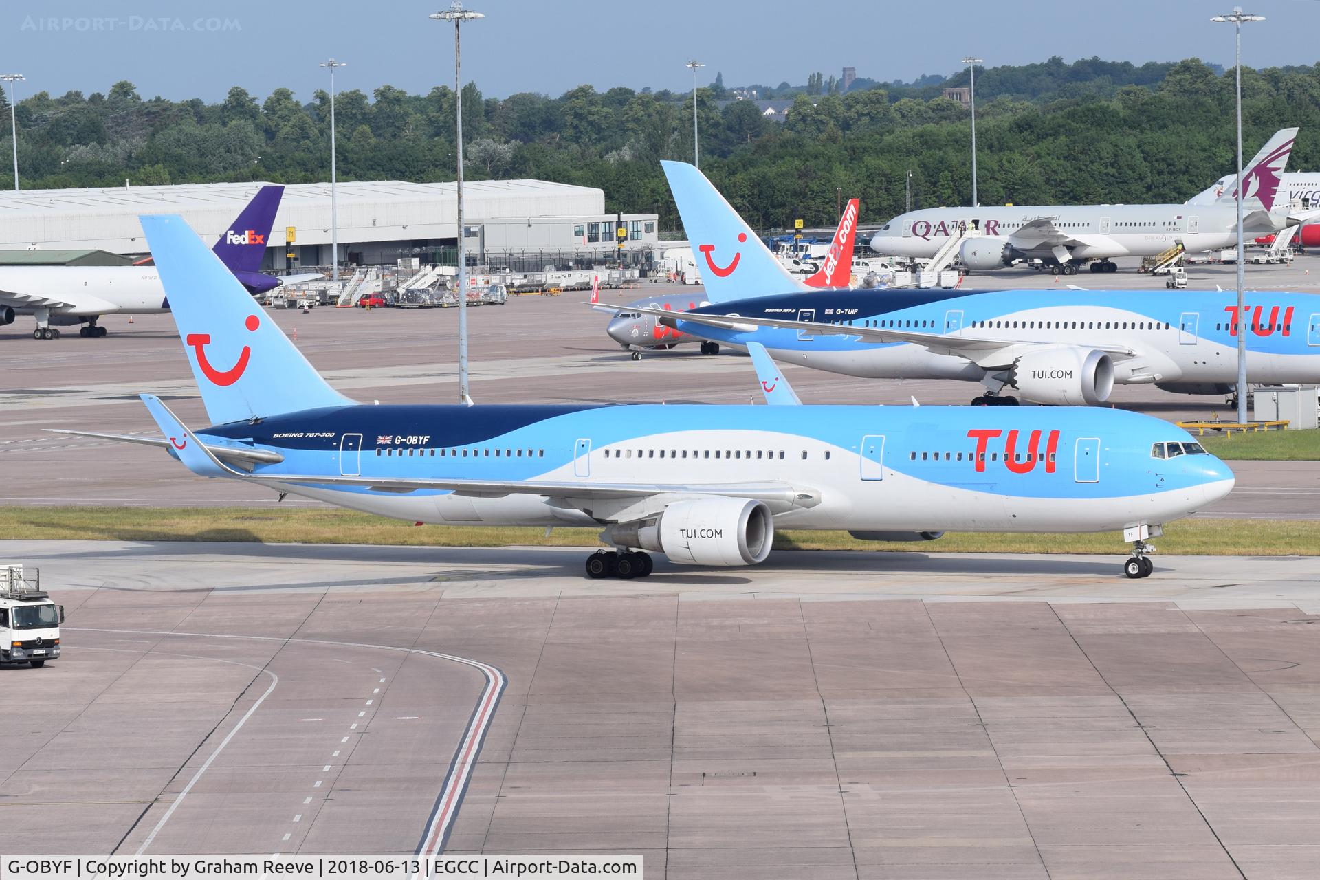 G-OBYF, 1998 Boeing 767-304 C/N 28208, Just landed at Manchester.