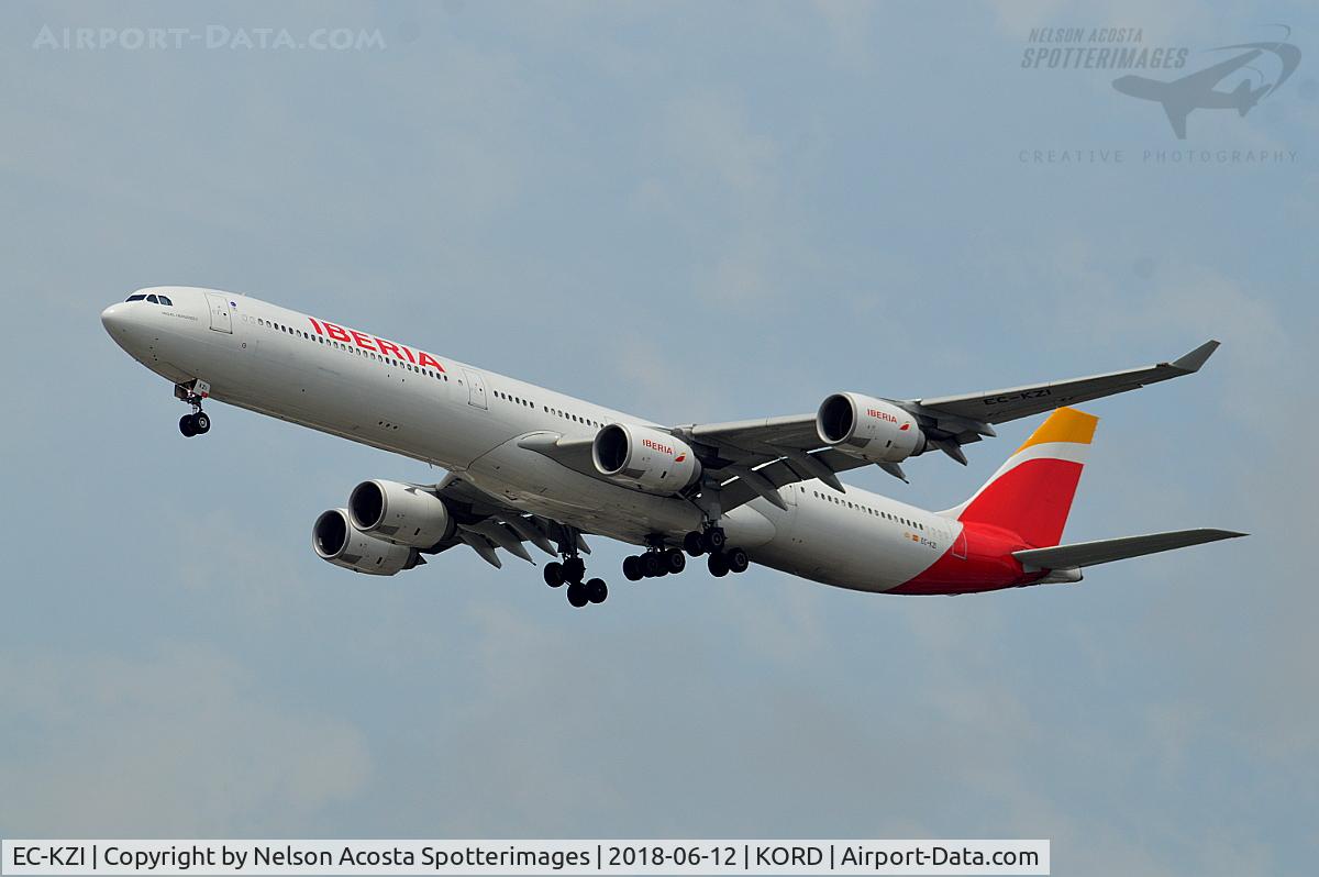 EC-KZI, 2009 Airbus A340-642 C/N 1017, MAD>ORD On final for Runway 28C