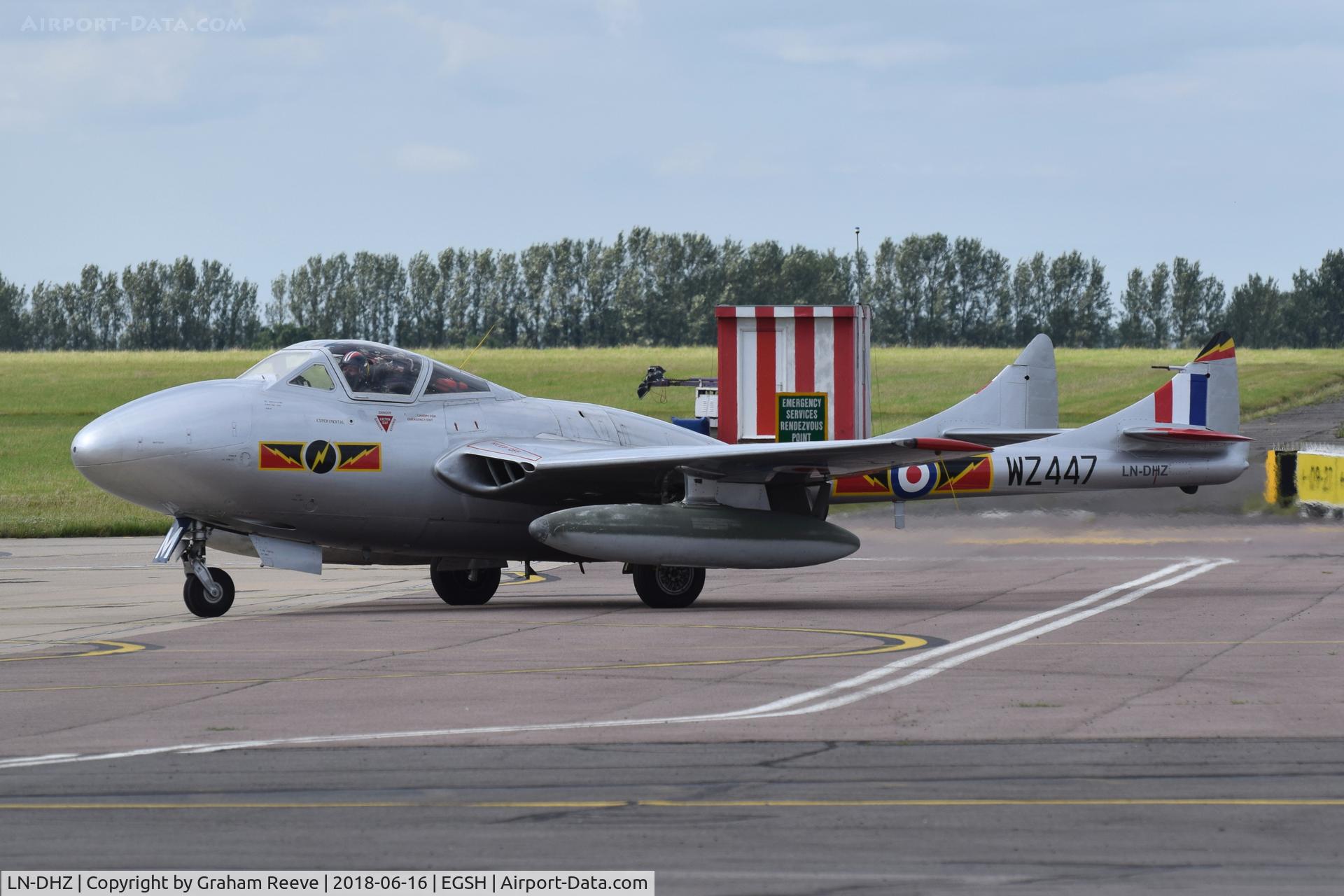 LN-DHZ, 1959 De Havilland (F+W Emmen) Vampire T55 (DH-115) C/N 990, Just landed at Norwich.
