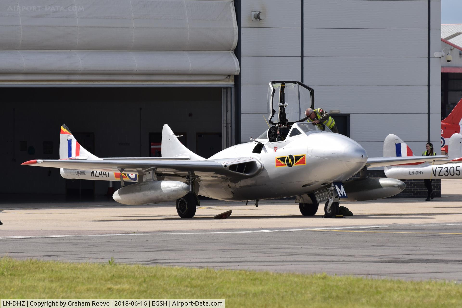 LN-DHZ, 1959 De Havilland (F+W Emmen) Vampire T55 (DH-115) C/N 990, Parked at Norwich.