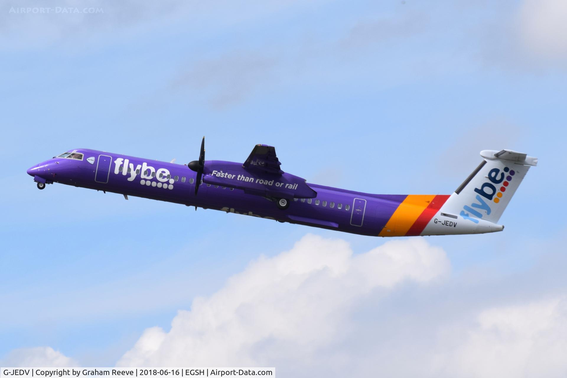 G-JEDV, 2004 De Havilland Canada DHC-8-402Q Dash 8 C/N 4090, Departing from Norwich.