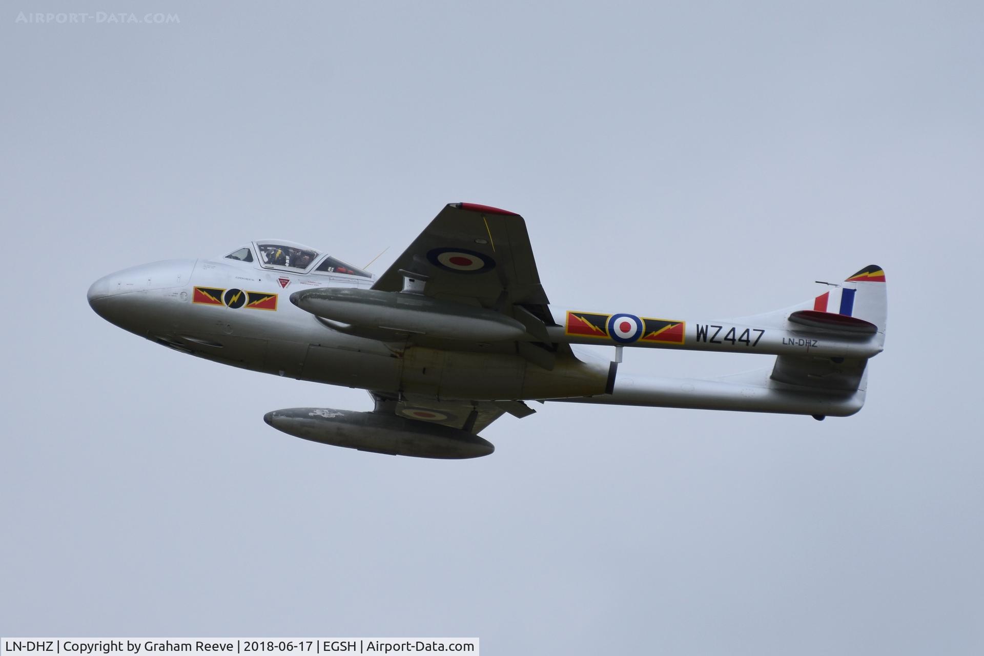 LN-DHZ, 1959 De Havilland (F+W Emmen) Vampire T55 (DH-115) C/N 990, Departing from Norwich.