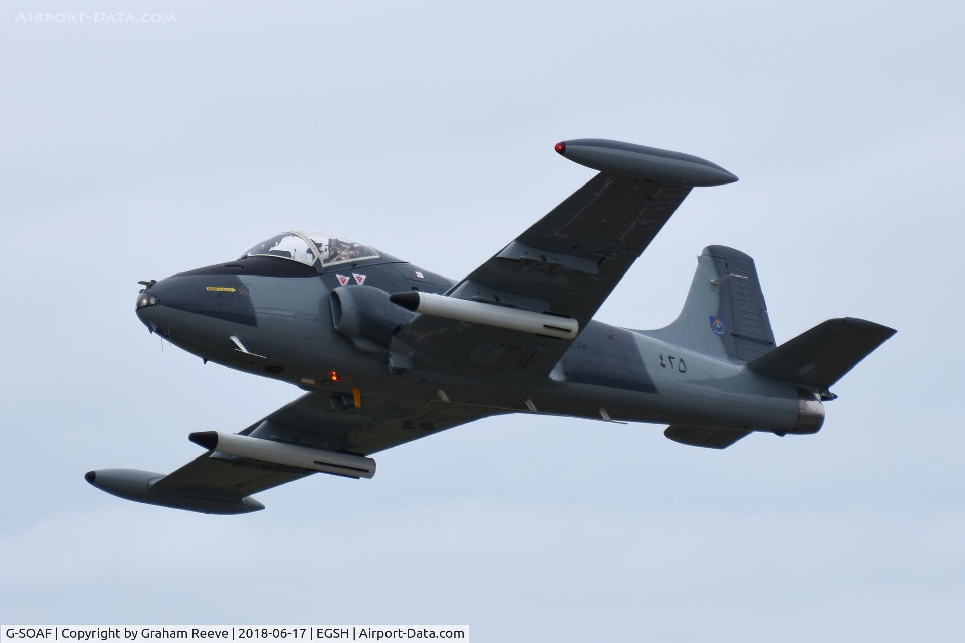 G-SOAF, 1986 BAC 167 Strikemaster Mk.82A C/N 425, Departing from Norwich.