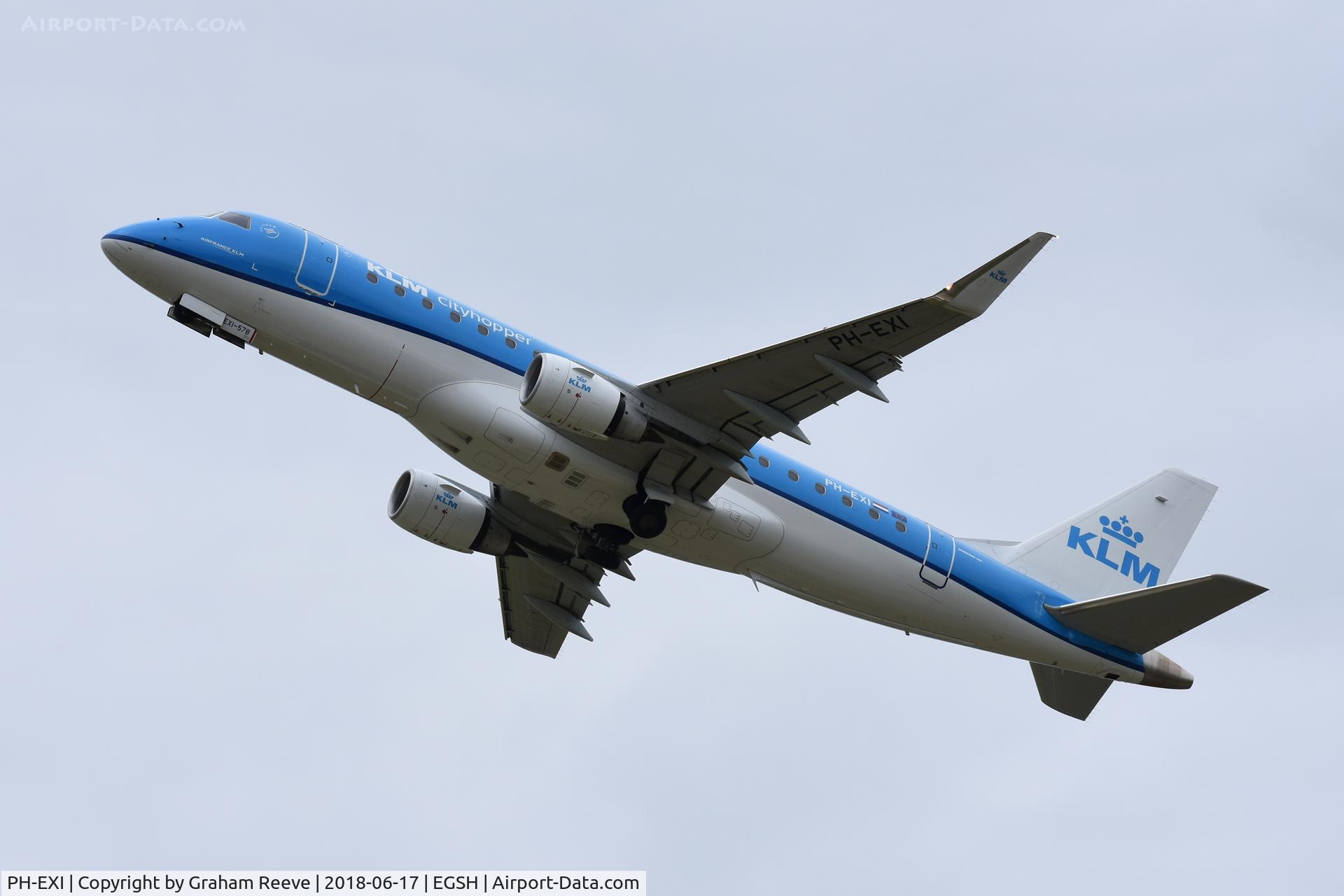 PH-EXI, 2016 Embraer 175STD (ERJ-170-200) C/N 17000578, Departing from Norwich.