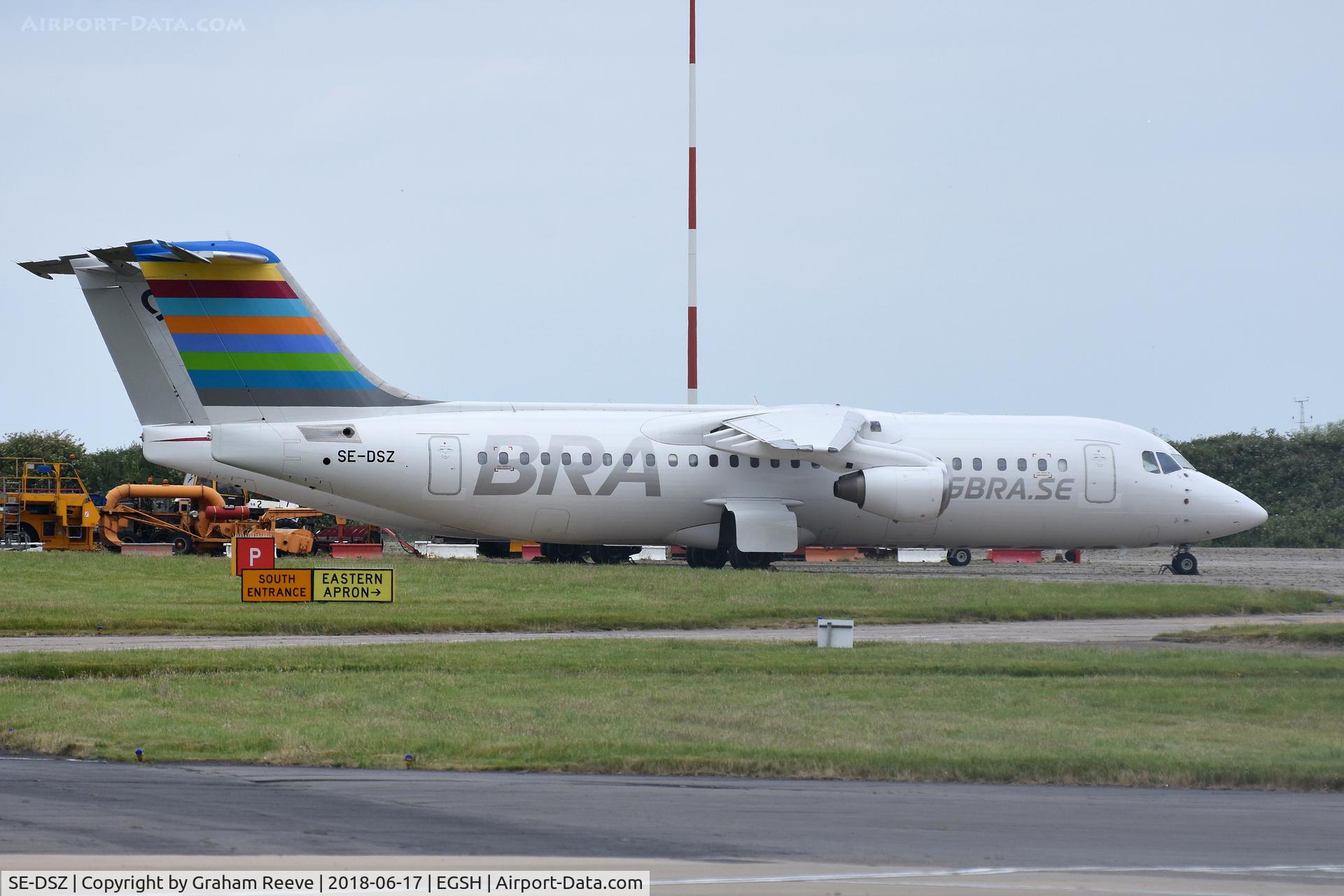 SE-DSZ, 2000 British Aerospace Avro 146-RJ100 C/N E3380, Parked at Norwich.