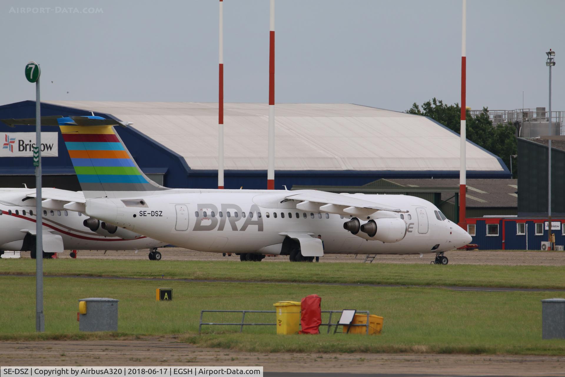 SE-DSZ, 2000 British Aerospace Avro 146-RJ100 C/N E3380, seen parked on ramp following roll out in full livery
