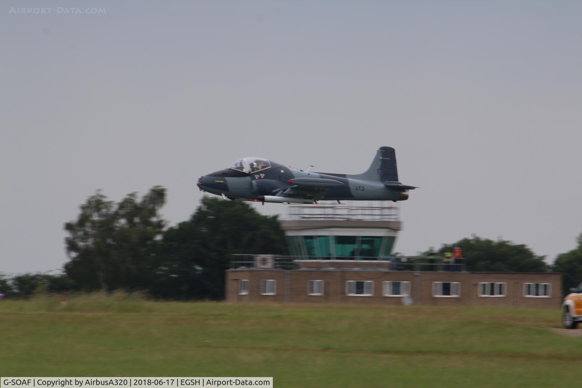 G-SOAF, 1986 BAC 167 Strikemaster Mk.82A C/N 425, fly past the tower