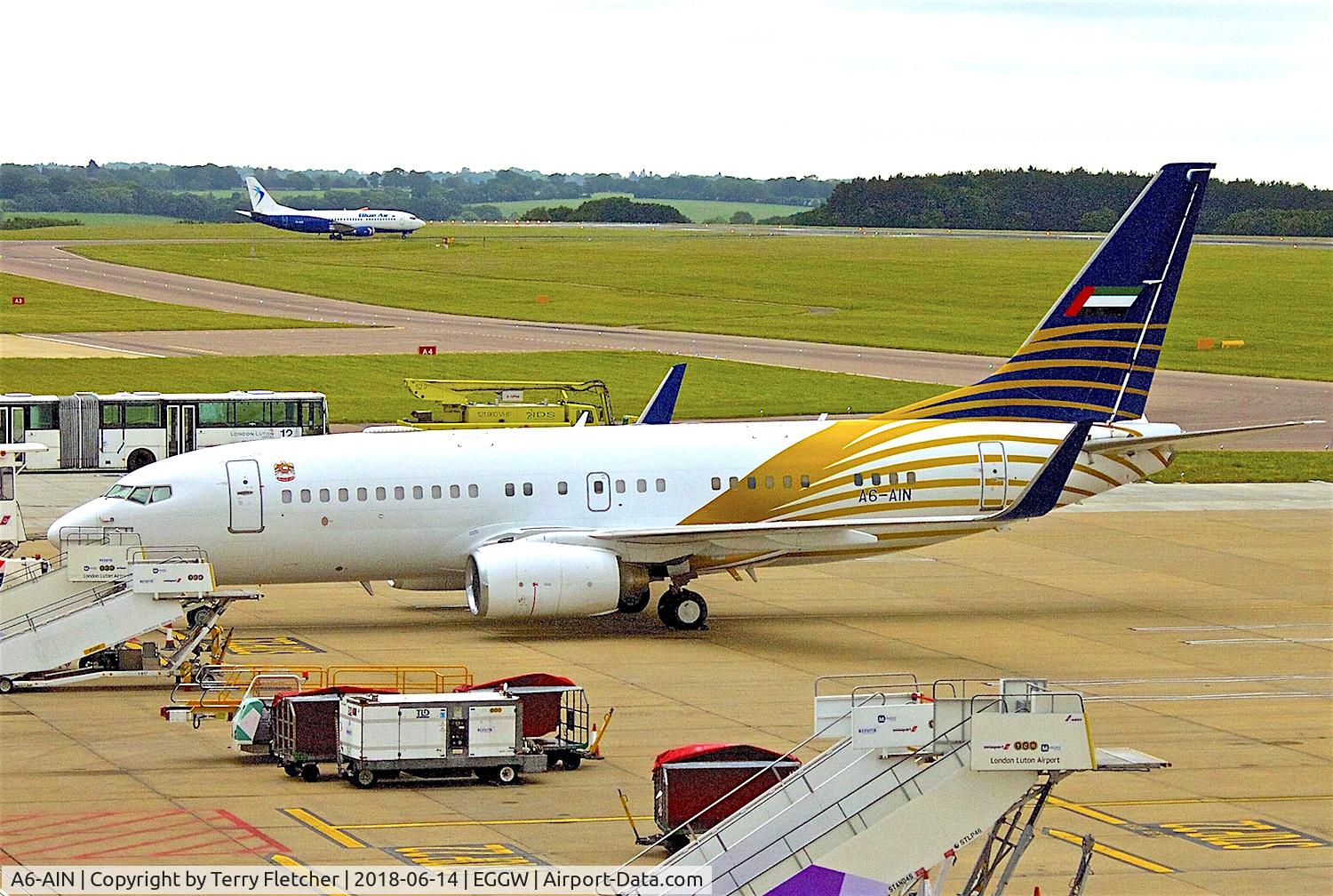 A6-AIN, 1999 Boeing 737-7Z5 BBJ C/N 29268, at London Luton