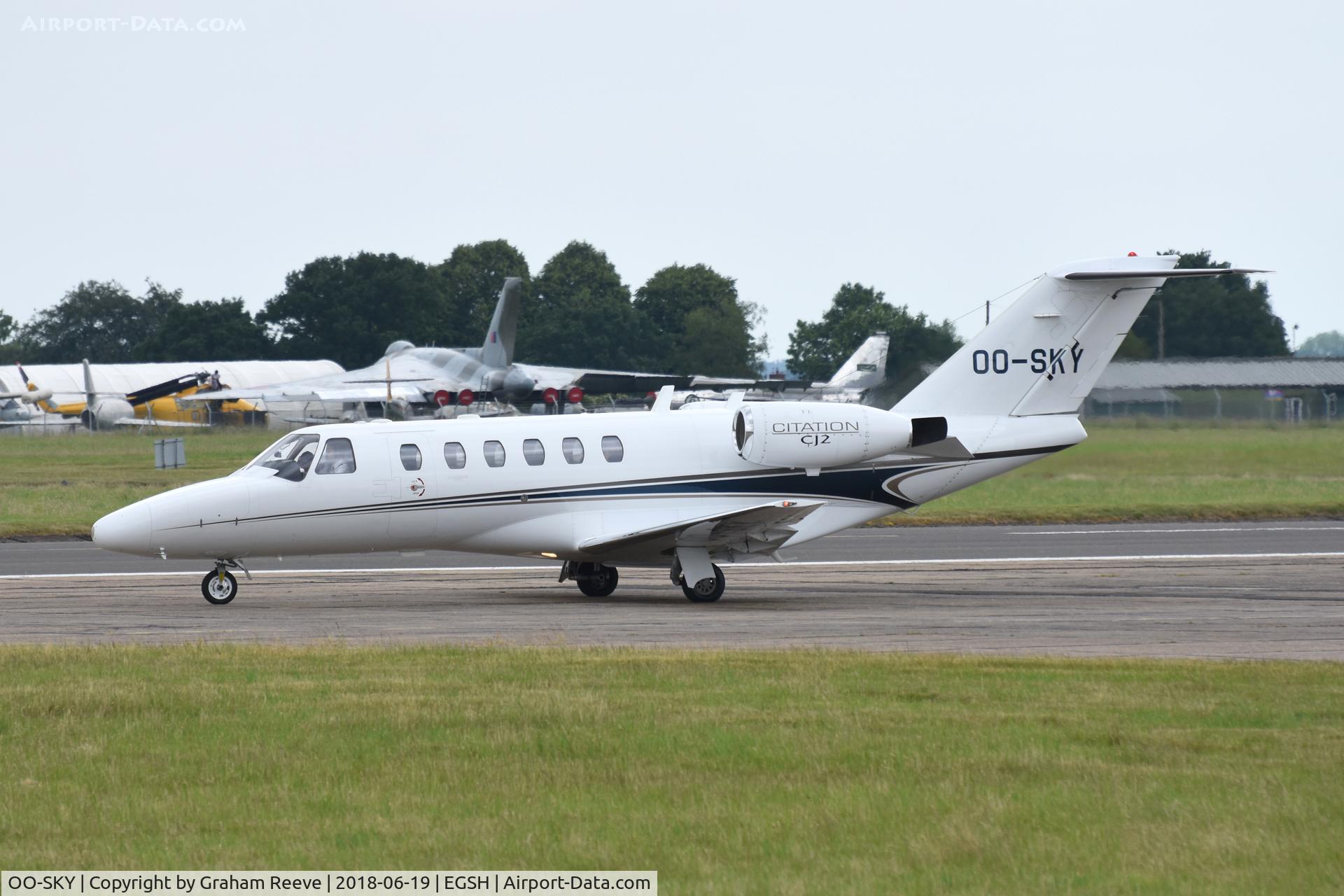OO-SKY, 2004 Cessna 525A CitationJet CJ2 C/N 525A-0197, Departing from Norwich.