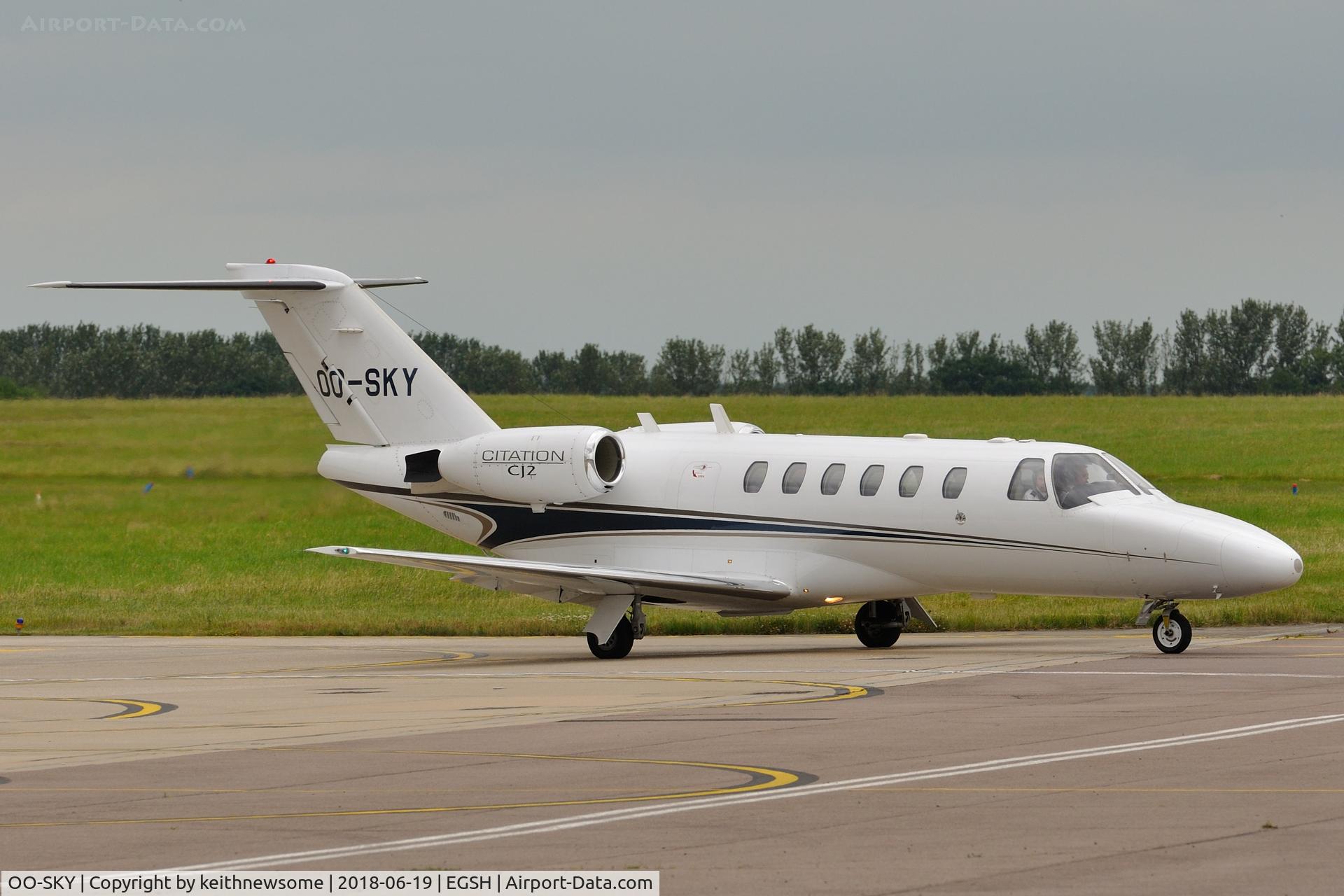 OO-SKY, 2004 Cessna 525A CitationJet CJ2 C/N 525A-0197, Leaving Norwich for Belgium.