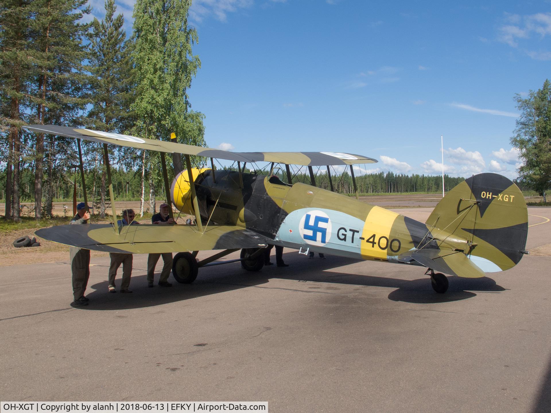 OH-XGT, 1936 Gloster Gauntlet Mk.II C/N G5/35957, About to be pushed back into the hangar at the Karhula ilmailukerho Aviation Museum