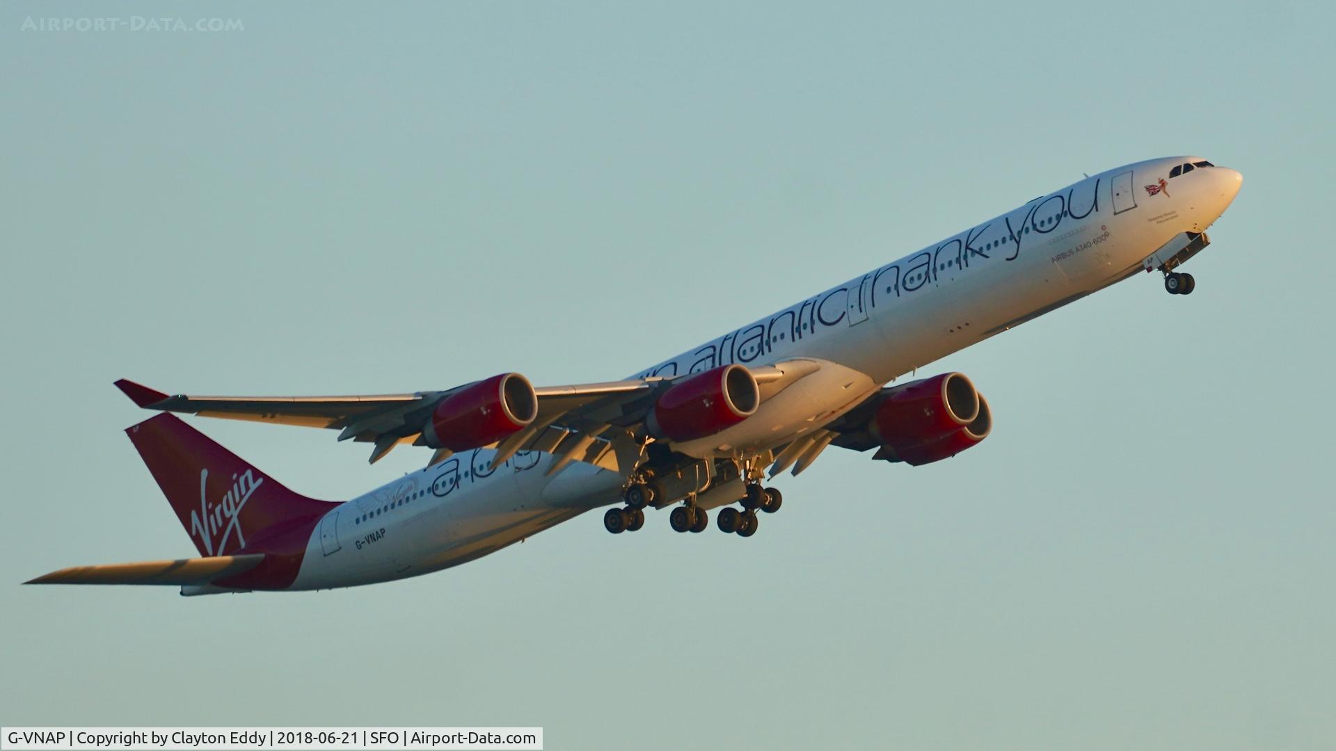 G-VNAP, 2005 Airbus A340-642 C/N 622, SFO 2018.