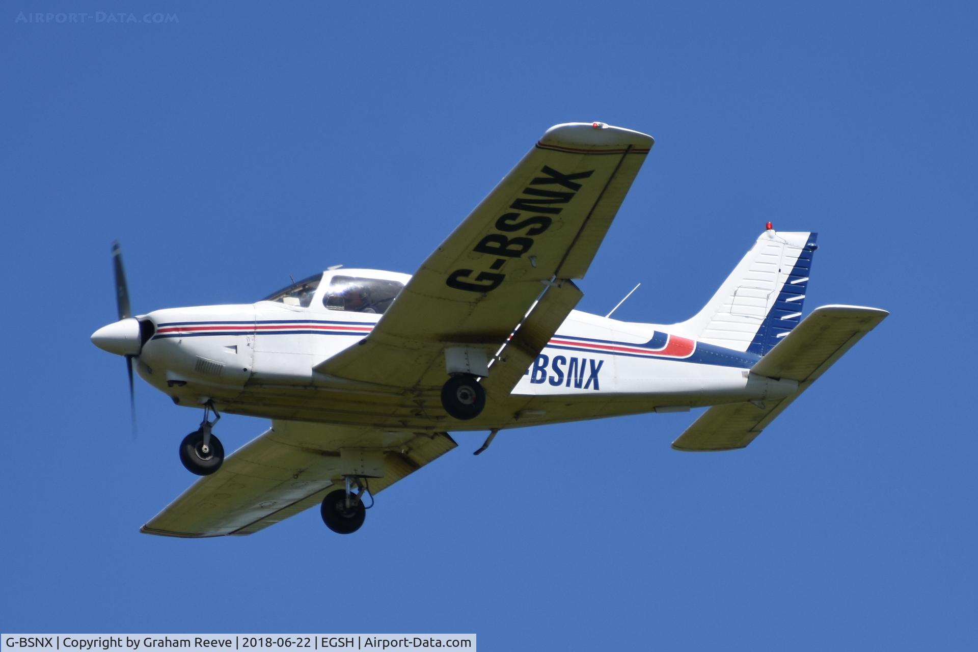G-BSNX, 1979 Piper PA-28-181 Cherokee Archer II C/N 28-7990311, Landing at Norwich.