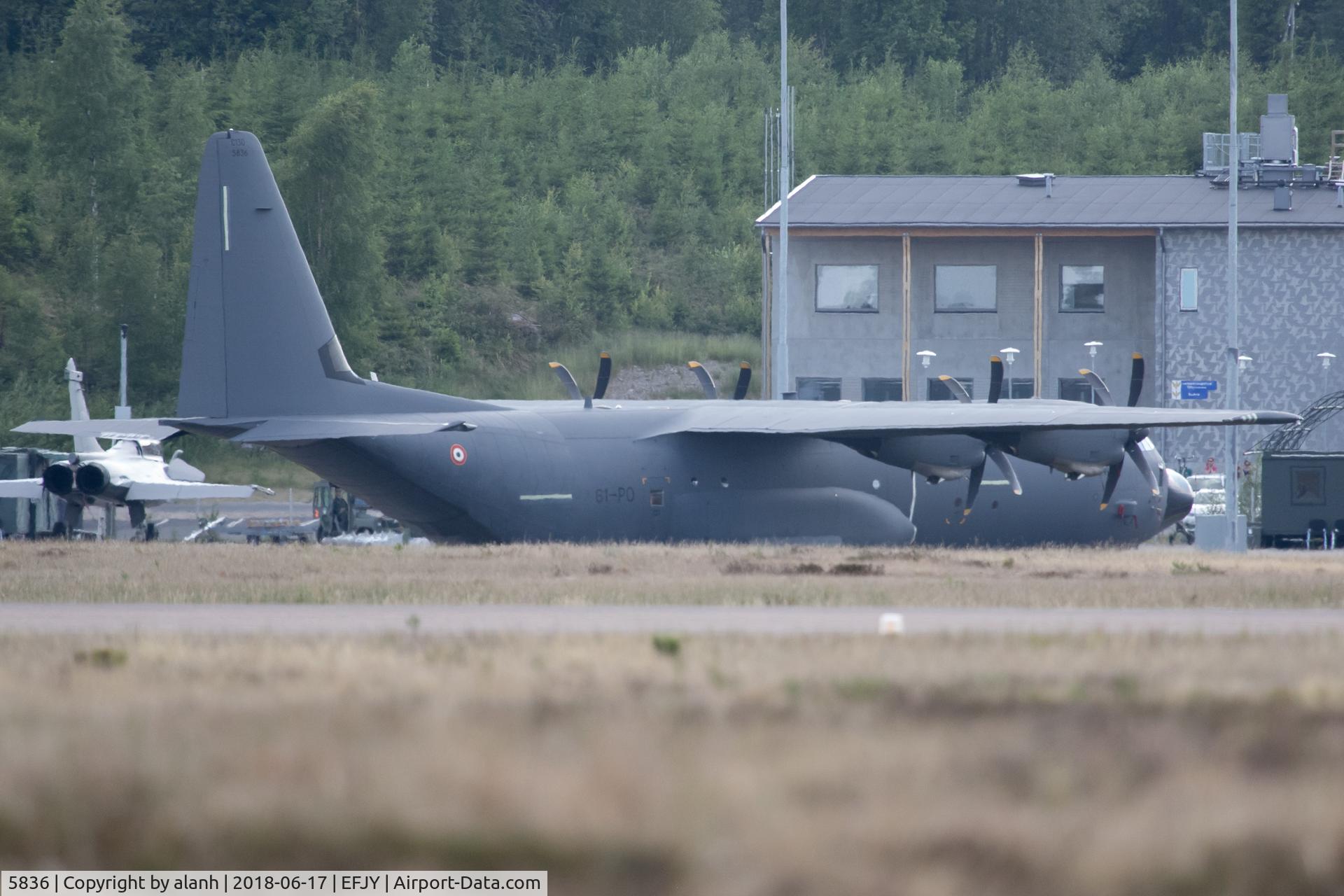 5836, 2017 Lockheed Martin C-130J-30 Hercules C/N 382-5836, There in support of the Rafale pair flying in the 100th Anniversary of the Finnish Air Force airshow. Taken from across the field during a brief drop in the heat haze.