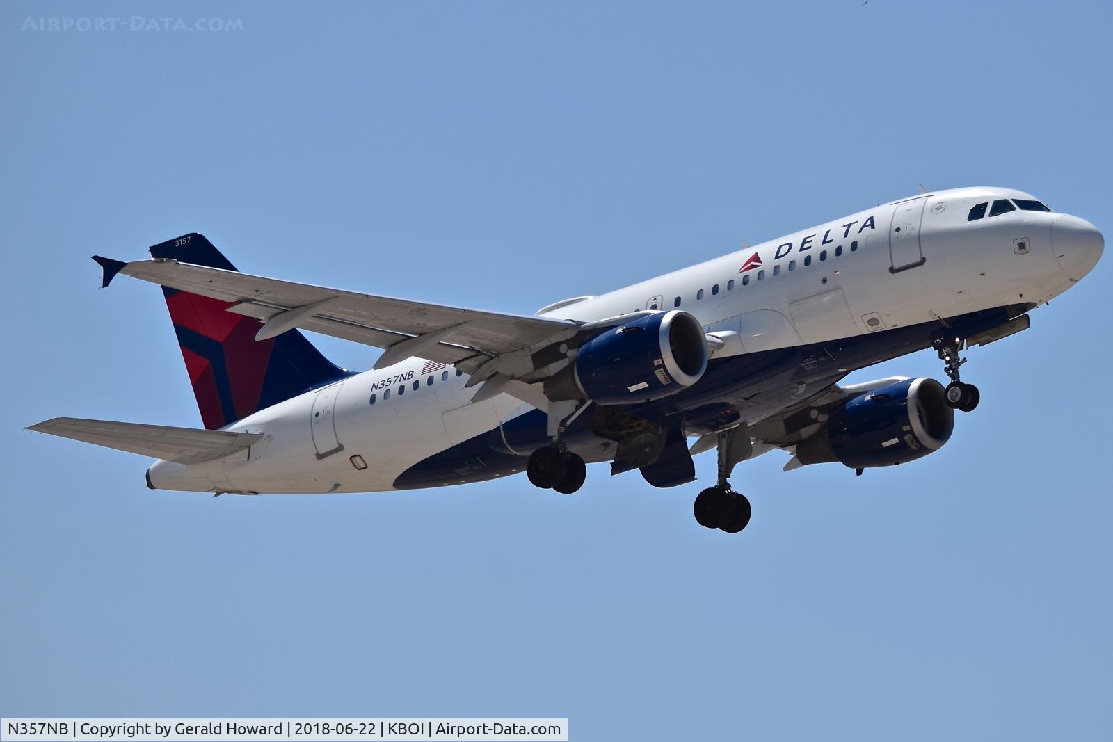 N357NB, 2002 Airbus A319-114 C/N 1875, Climb out from RWY 28R.