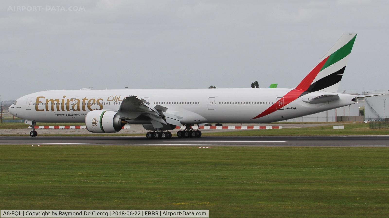A6-EQL, 2018 Boeing 777-31H/ER C/N 42360, Landing at Brussels.