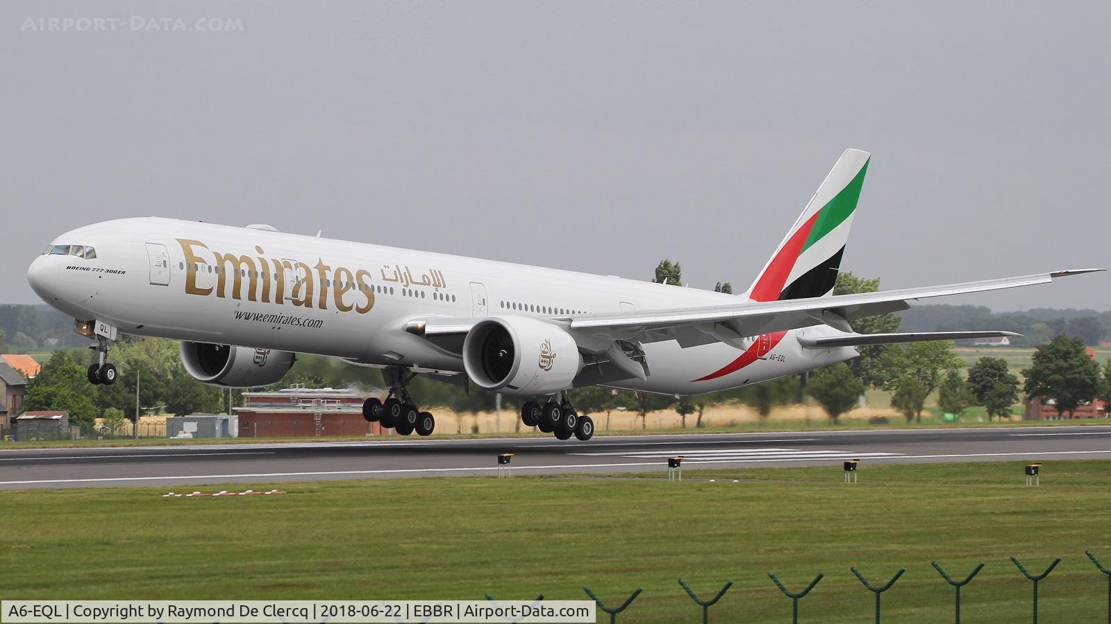 A6-EQL, 2018 Boeing 777-31H/ER C/N 42360, Landing at Brussels Airport.