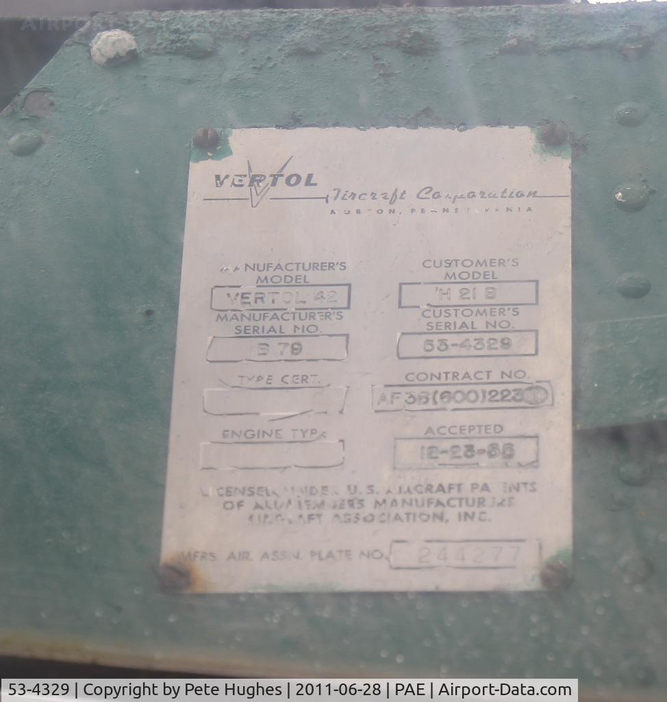 53-4329, Vertol H-21B Workhorse (PV-22) C/N B.79, 53-4329 manufacturer's plate