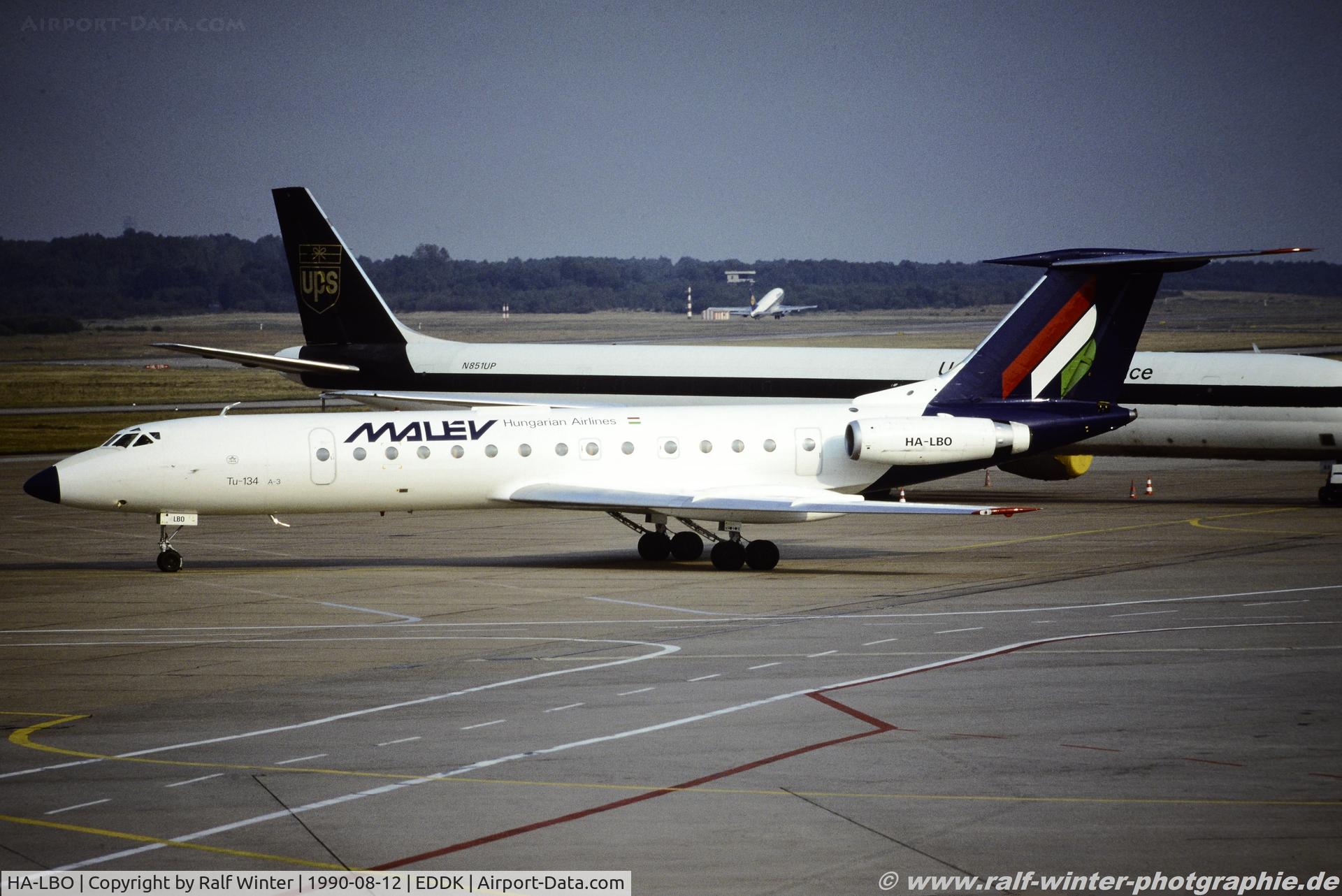 HA-LBO, 1974 Tupolev Tu-134A-3 C/N 17103, Tupolev Tu-134 A-3 - MA MAH Malev Hungarian Airlines - 17103 - HA-LBO - 12.08.1990 - CGN