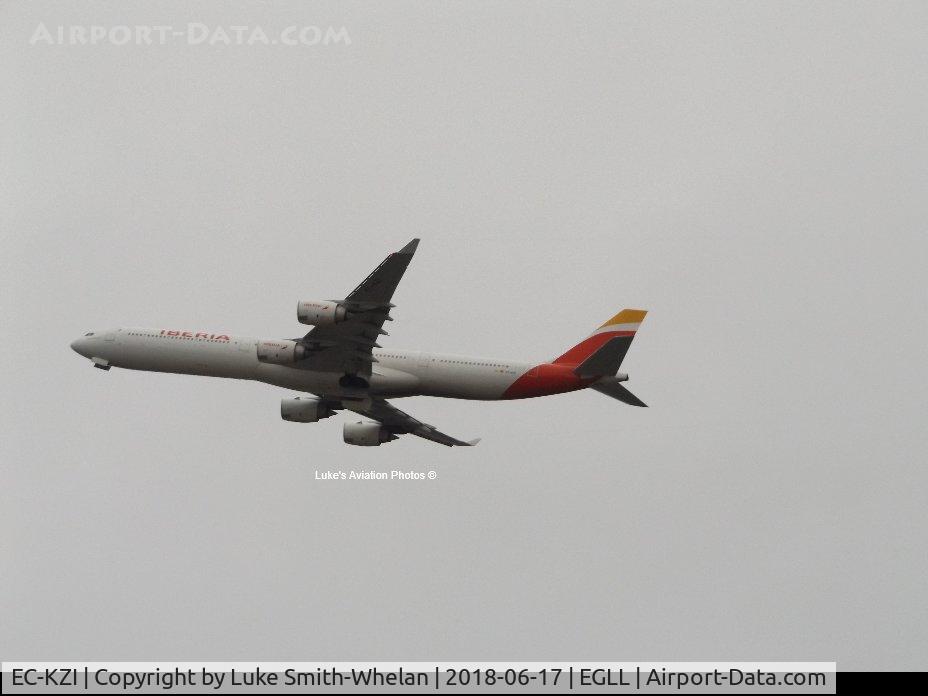 EC-KZI, 2009 Airbus A340-642 C/N 1017, Departing London Heathrow.