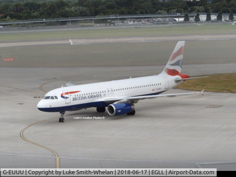 G-EUUU, 2008 Airbus A320-232 C/N 3351, Parking at a stand at London Heathrow.