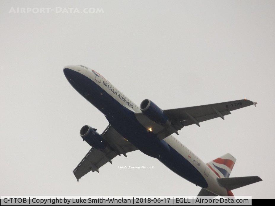 G-TTOB, 2001 Airbus A320-232 C/N 1687, Departing London Heathrow.