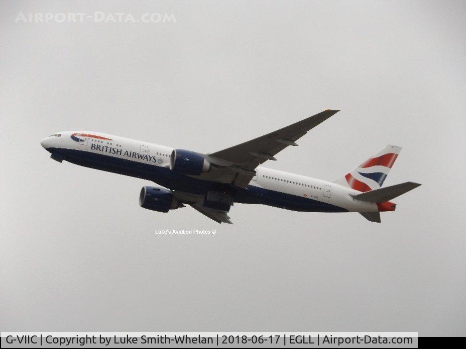 G-VIIC, 1997 Boeing 777-236 C/N 27485, Departing London Heathrow.