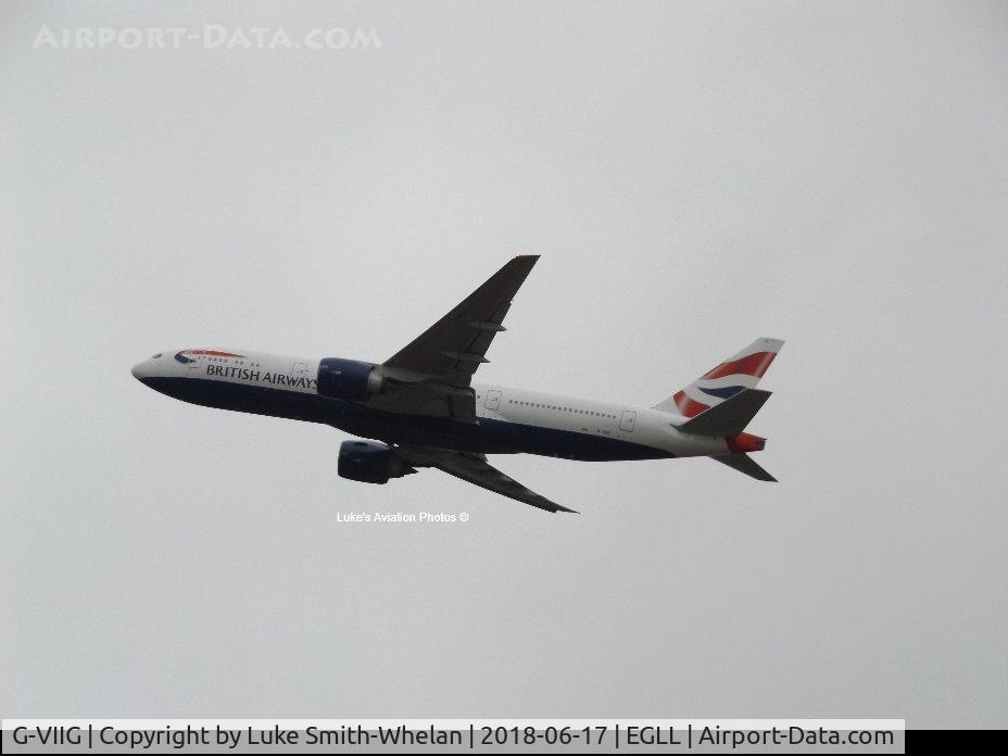 G-VIIG, 1997 Boeing 777-236/ER C/N 27489, Departing London Heathrow.