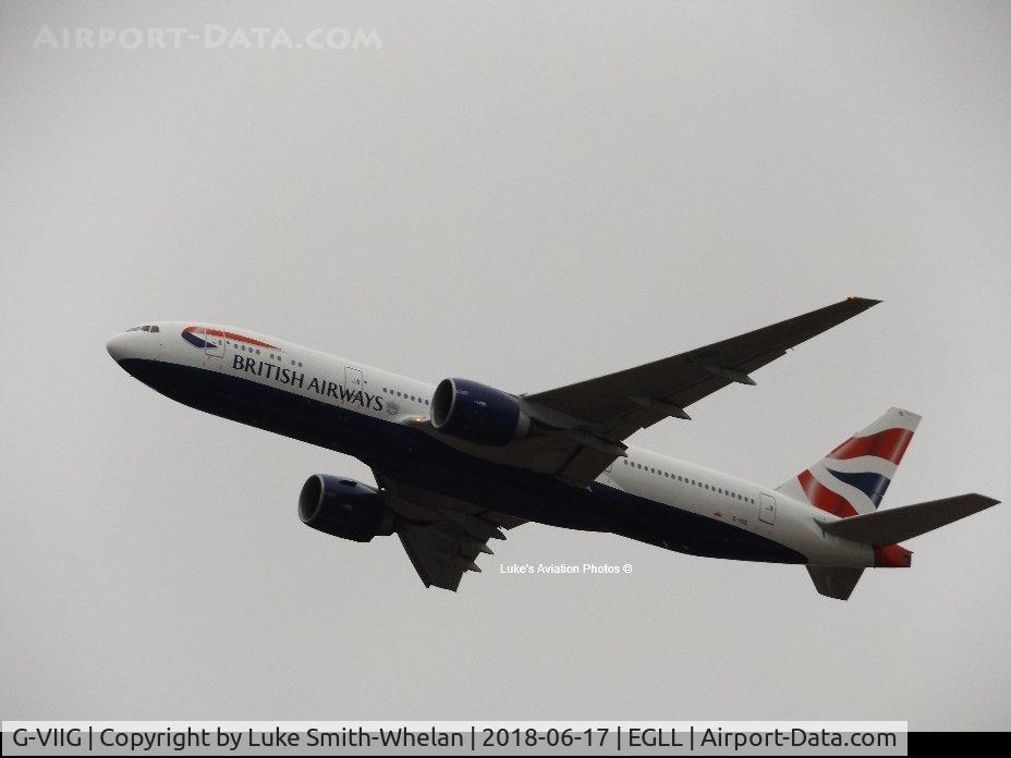 G-VIIG, 1997 Boeing 777-236/ER C/N 27489, Departing London Heathrow.