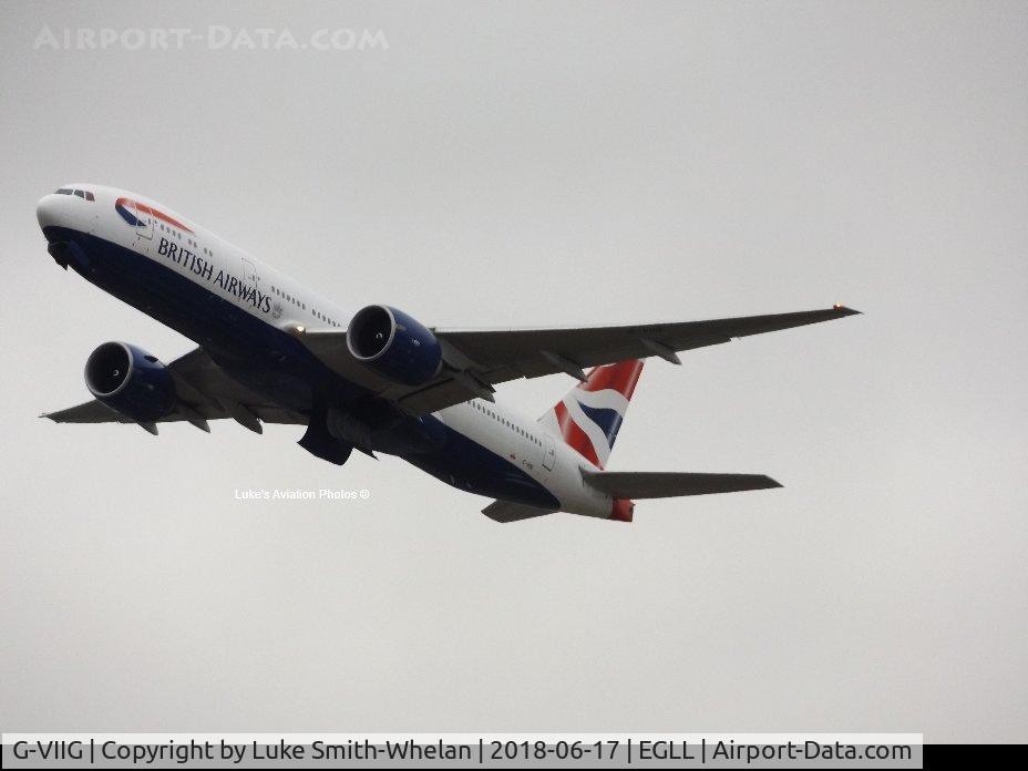 G-VIIG, 1997 Boeing 777-236/ER C/N 27489, Departing London Heathrow.