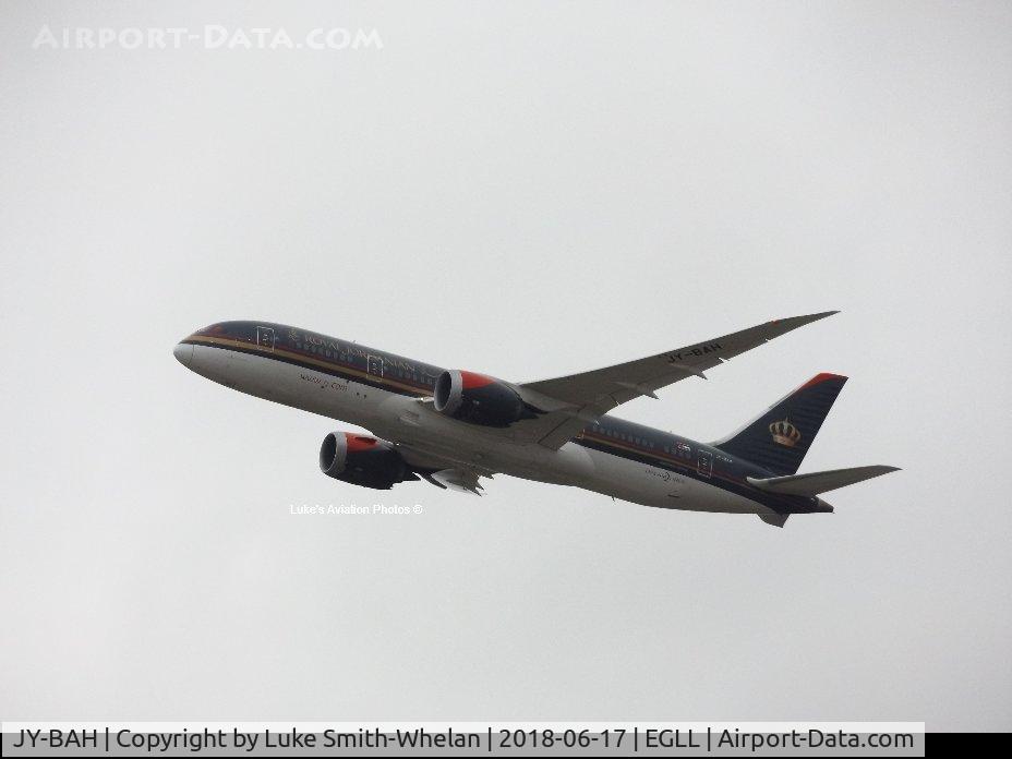 JY-BAH, 2017 Boeing 787-8 Dreamliner C/N 37985, Departing London Heathrow.