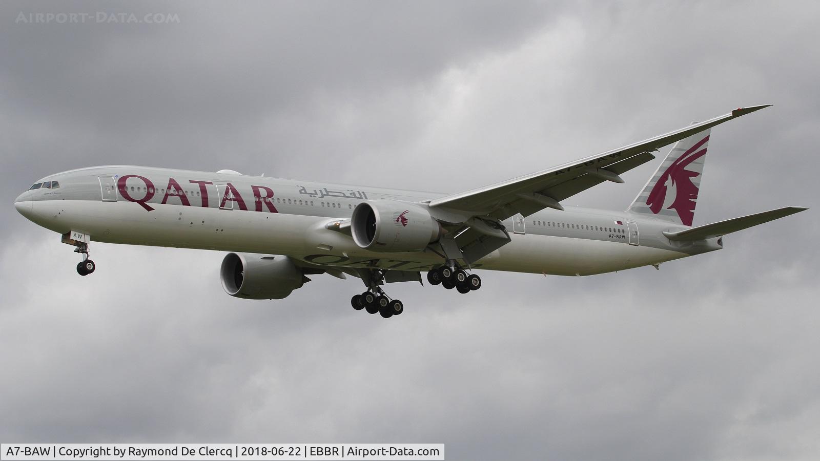 A7-BAW, 2012 Boeing 777-3DZ/ER C/N 41741, Landing at Brussels.